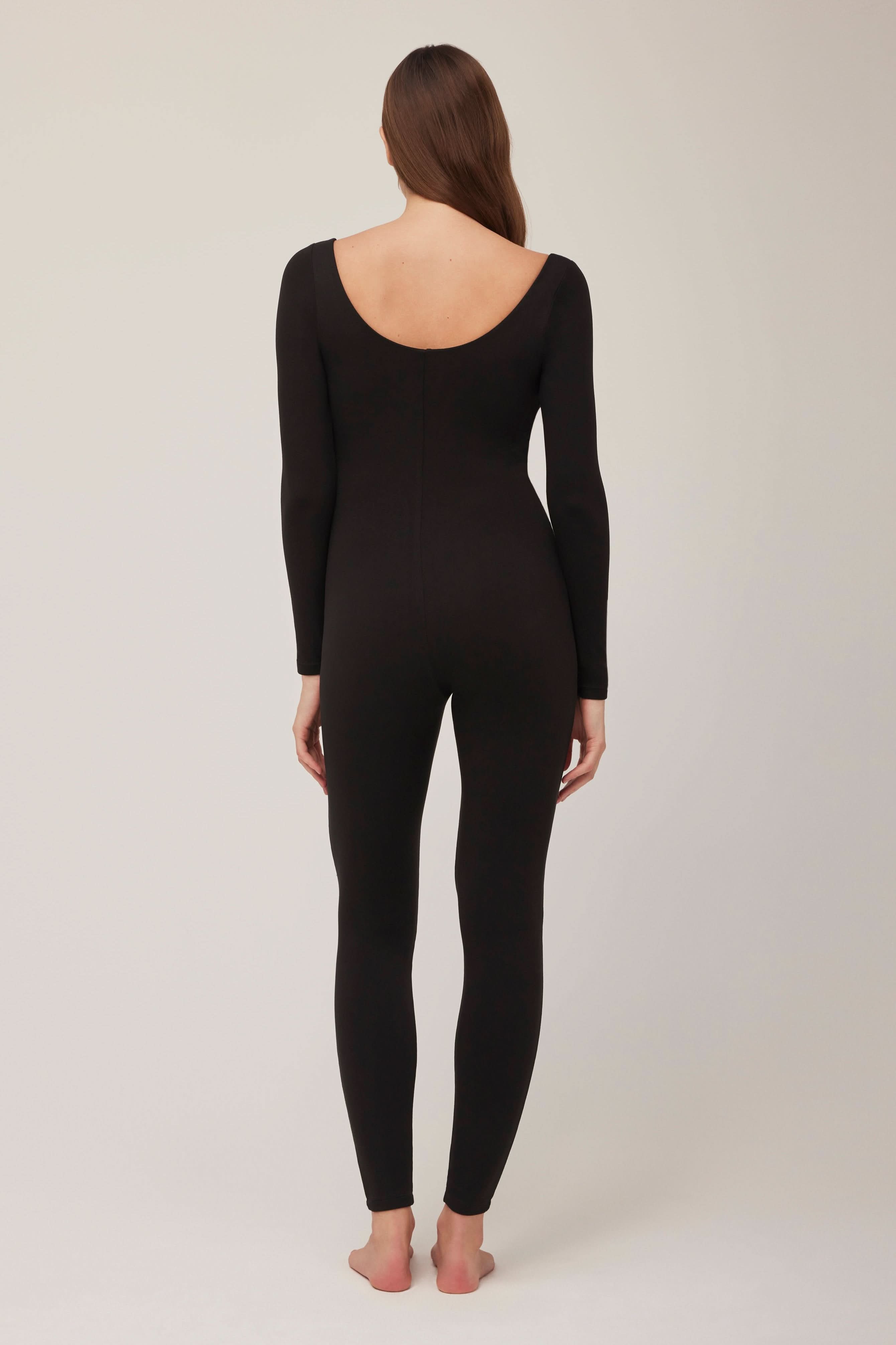 the celine maternity scoop neck unitard in black