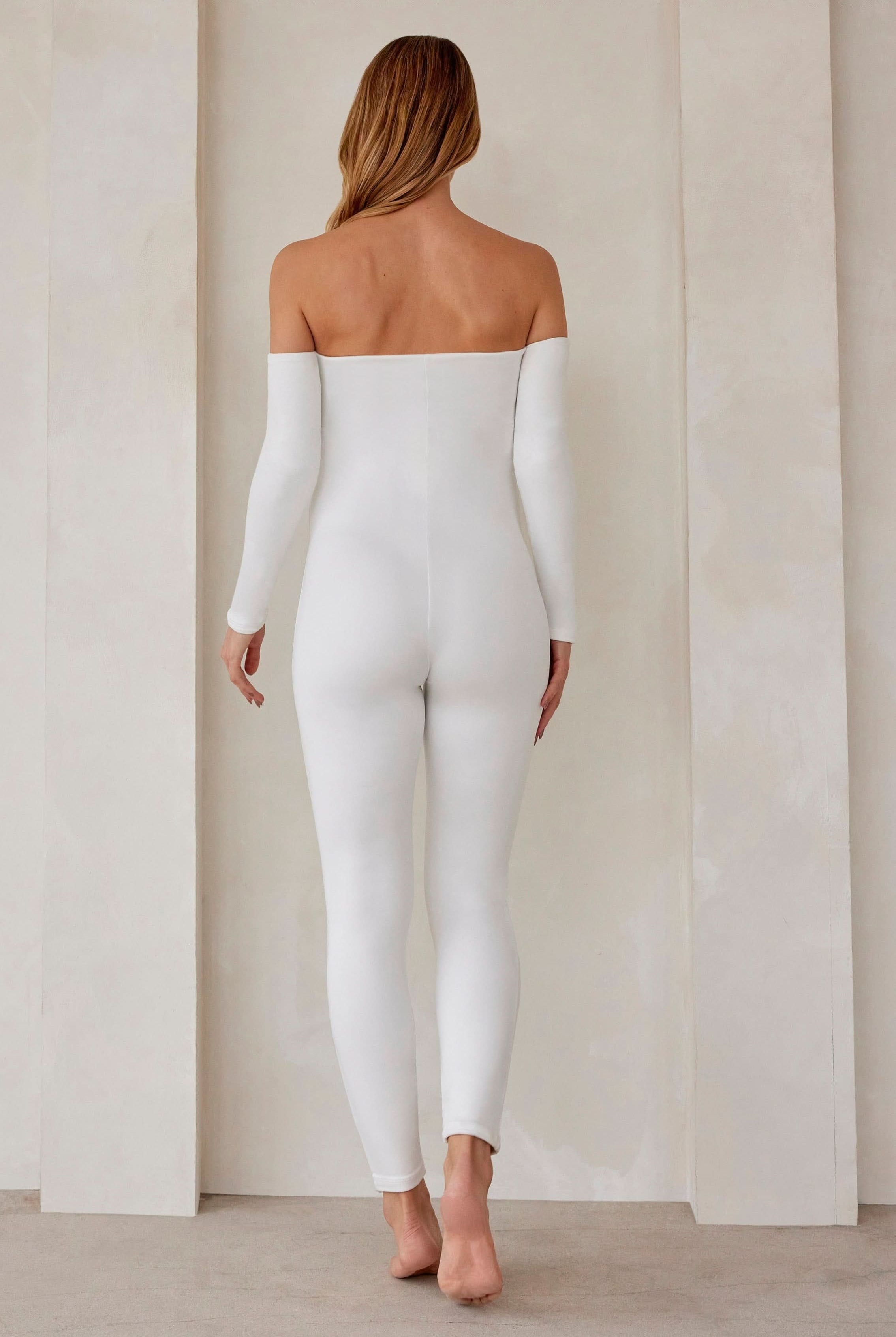 Bumpsuit Maternity the Bella Off Shoulder Long Sleeve Bumpsuit in Ivory