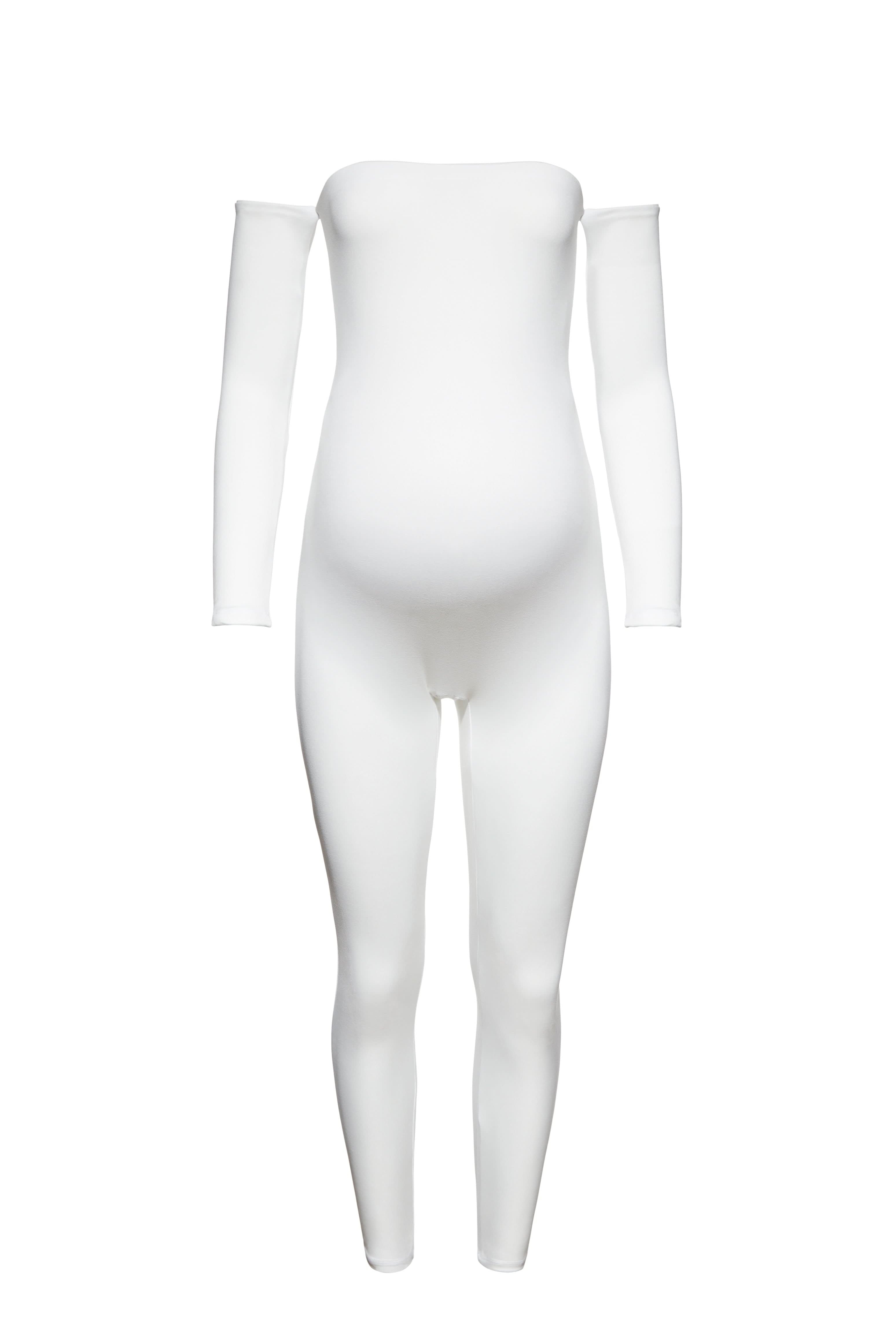 Bumpsuit Maternity the Bella Off Shoulder Long Sleeve Bumpsuit in Ivory