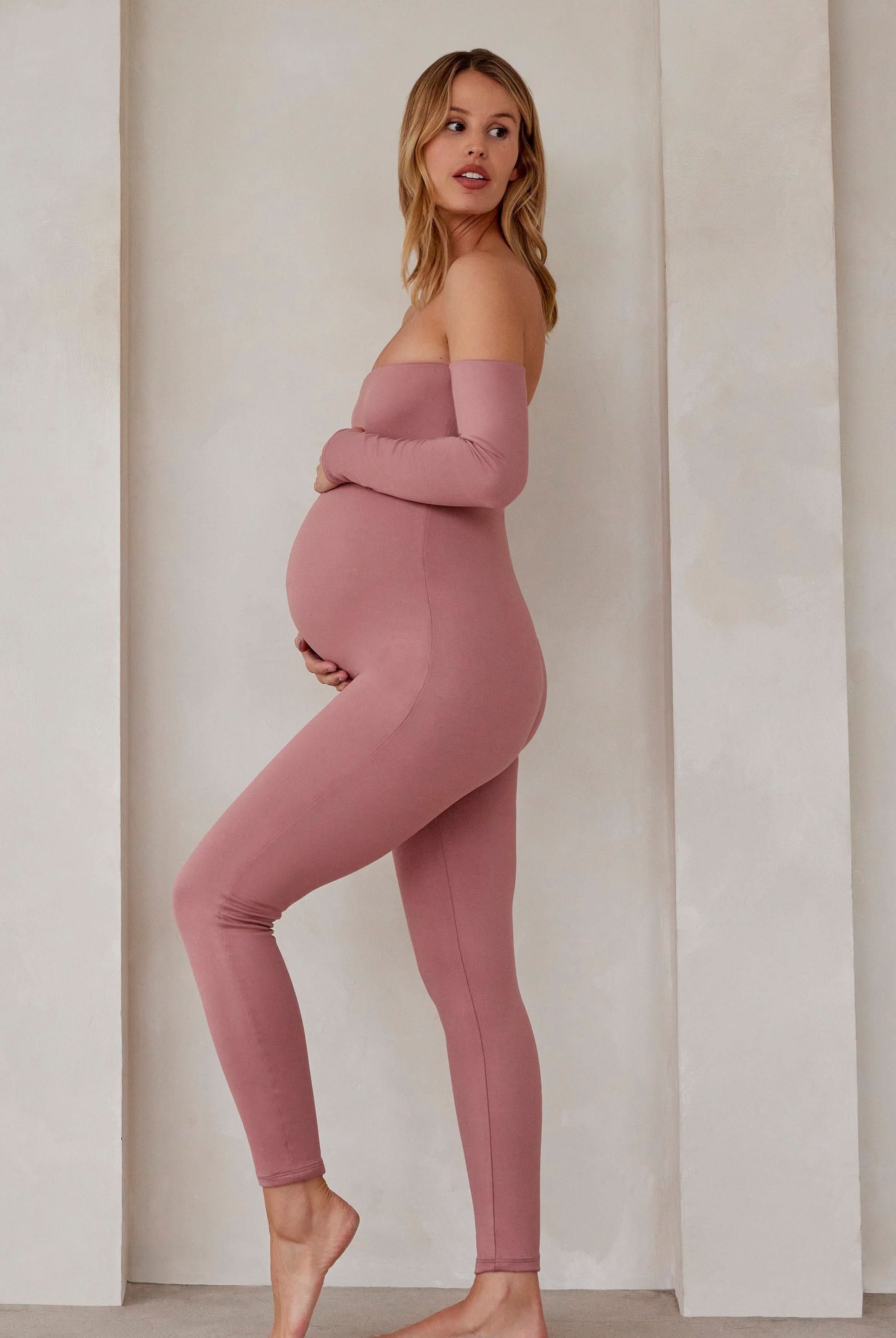 Bumpsuit Maternity the Bella Off Shoulder Long Sleeve Bumpsuit in Mauve