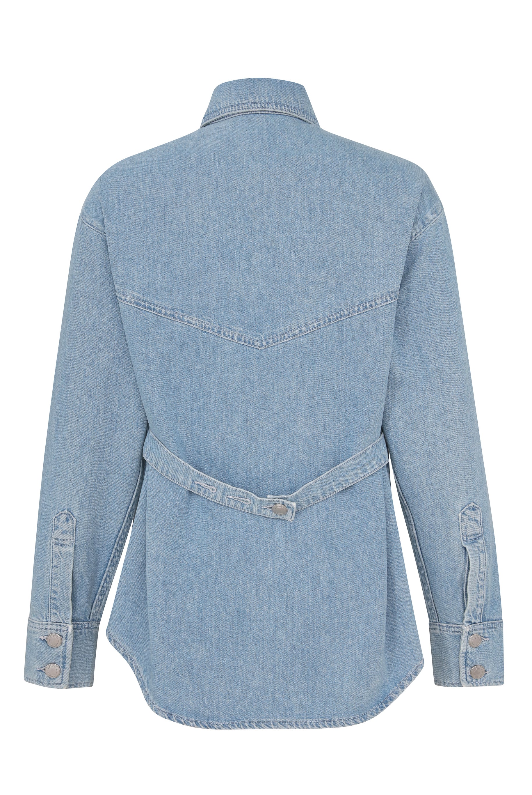 Light blue denim shirt on a white background