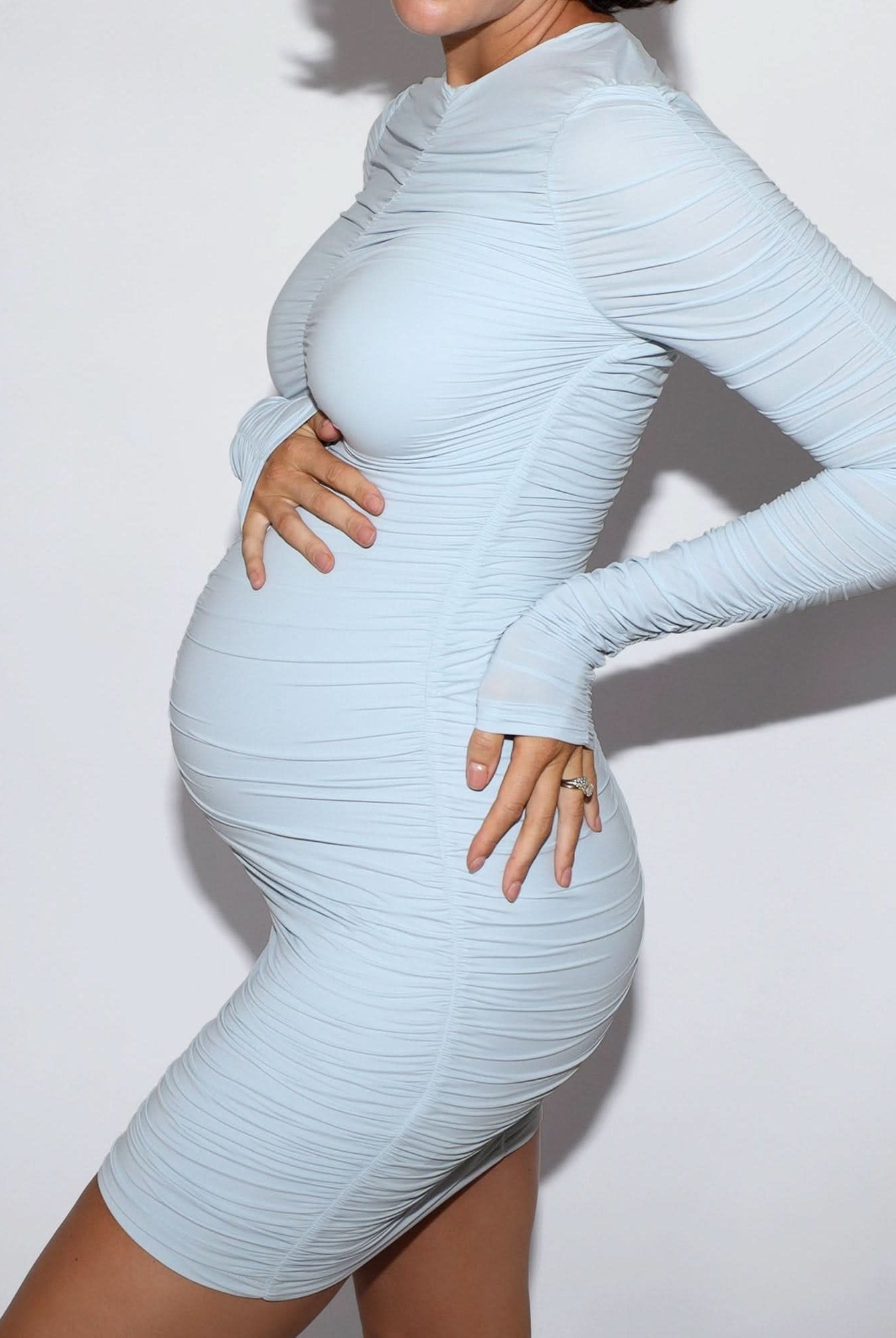 bumpsuit maternity the airbrush jersey ruched mini dress in powder blue