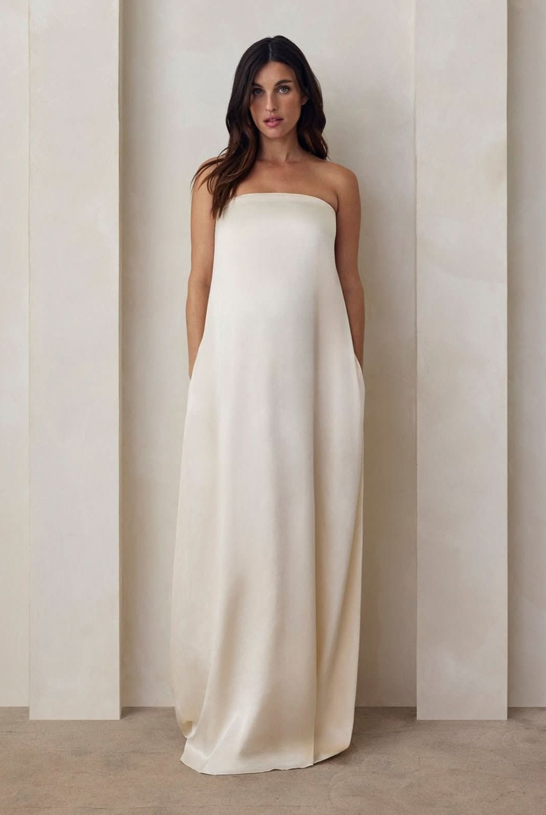the brushed satin gown in ivory