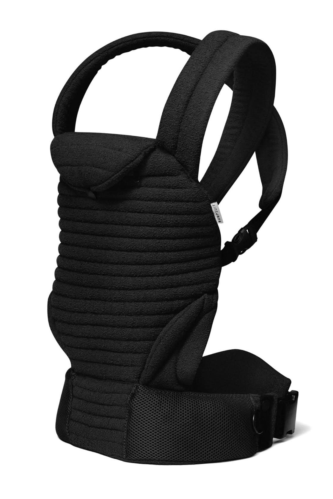 side view black armadillo baby carrier on white background