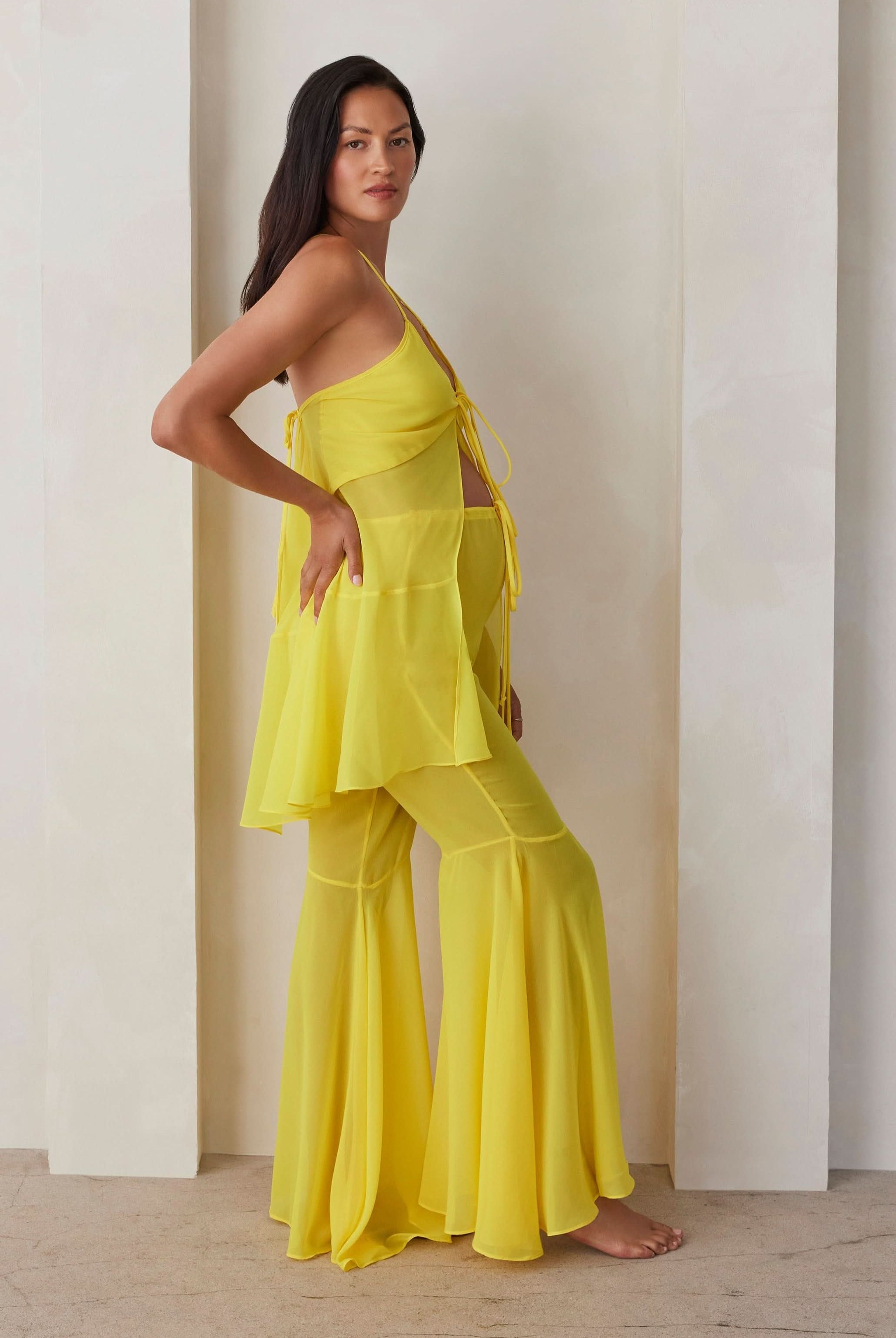 Bumpsuit Maternity Chiffon Flare Pant in Yellow
