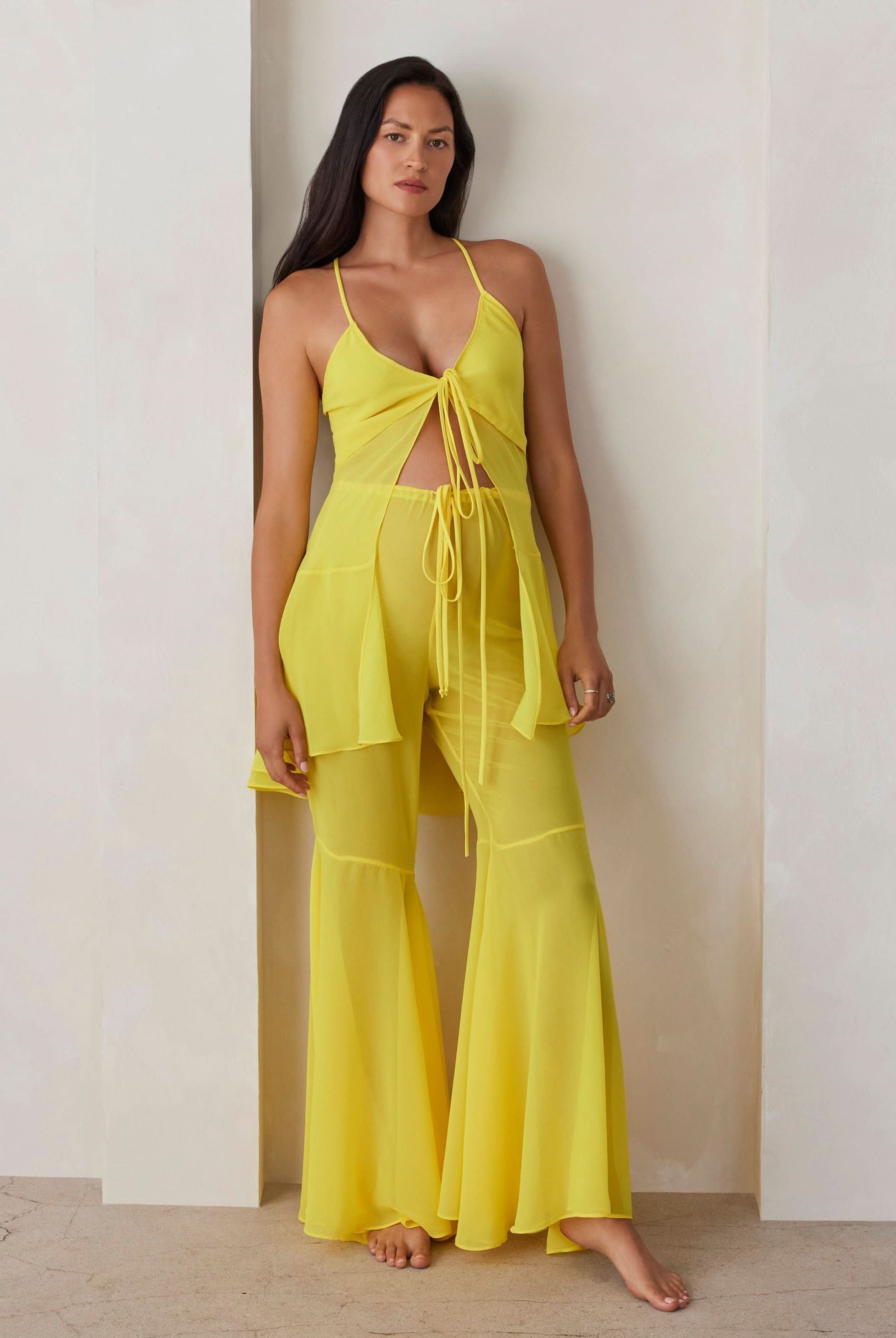 Bumpsuit Maternity Chiffon Flare Pant in Yellow