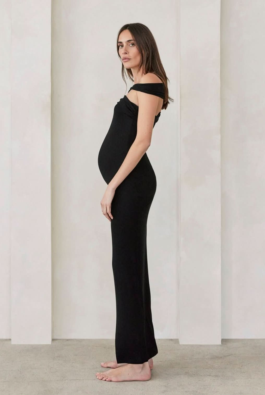 Bumpsuit Maternity Cross Strap Evening Dress in Black