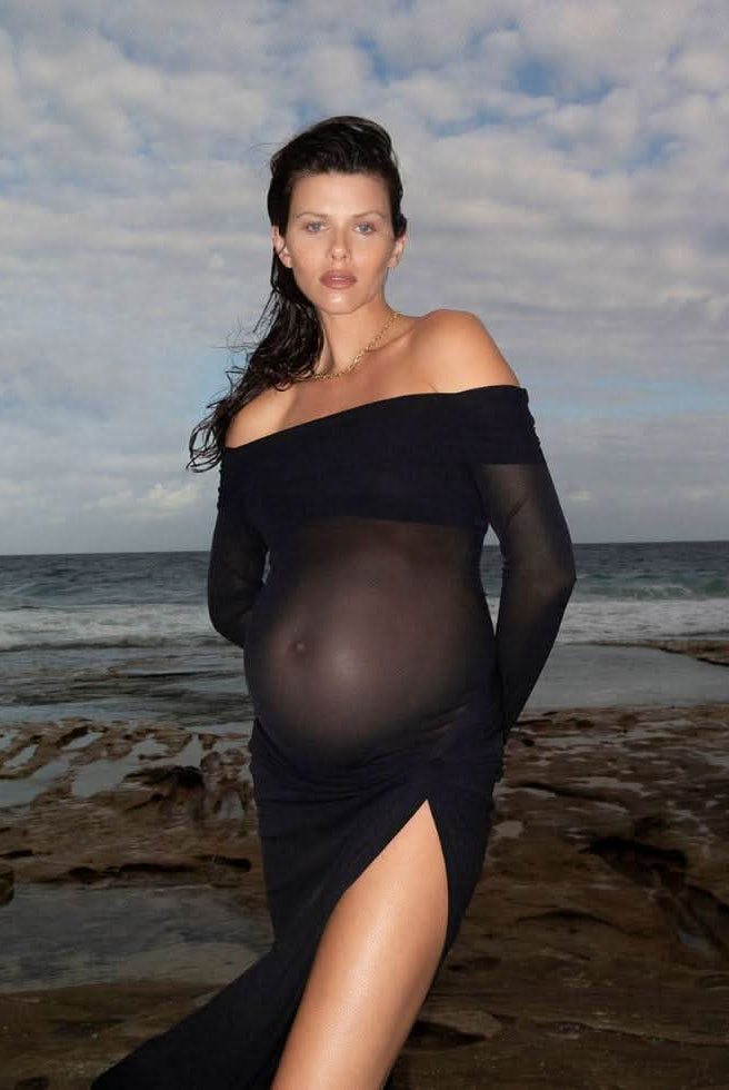 Bumpsuit Maternity Georgia Fowler Vacation Collection Soft Mesh Top and Skirt in Black