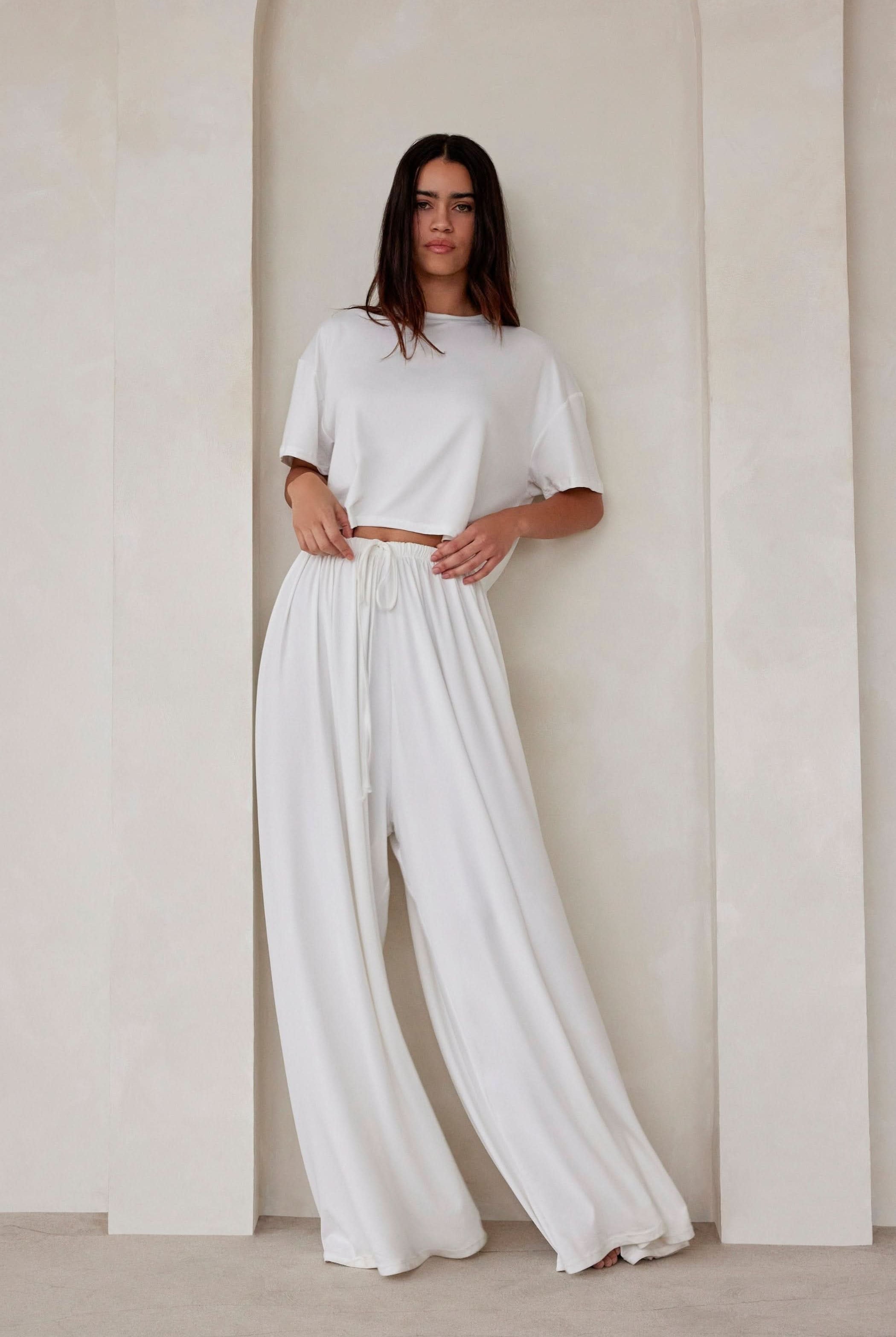 Bumpsuit Maternity Loungewear The Cloud Drawstring Wide Leg Parachute Pant in Ivory