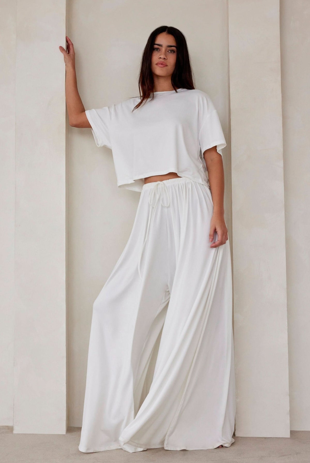 Bumpsuit Maternity Loungewear The Cloud Drawstring Wide Leg Parachute Pant in Ivory