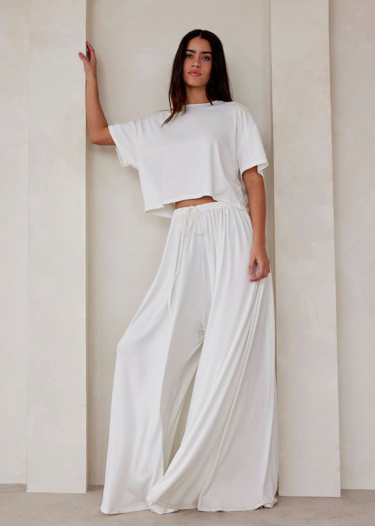 Bumpsuit Maternity Loungewear The Cloud Drawstring Wide Leg Parachute Pant in Ivory