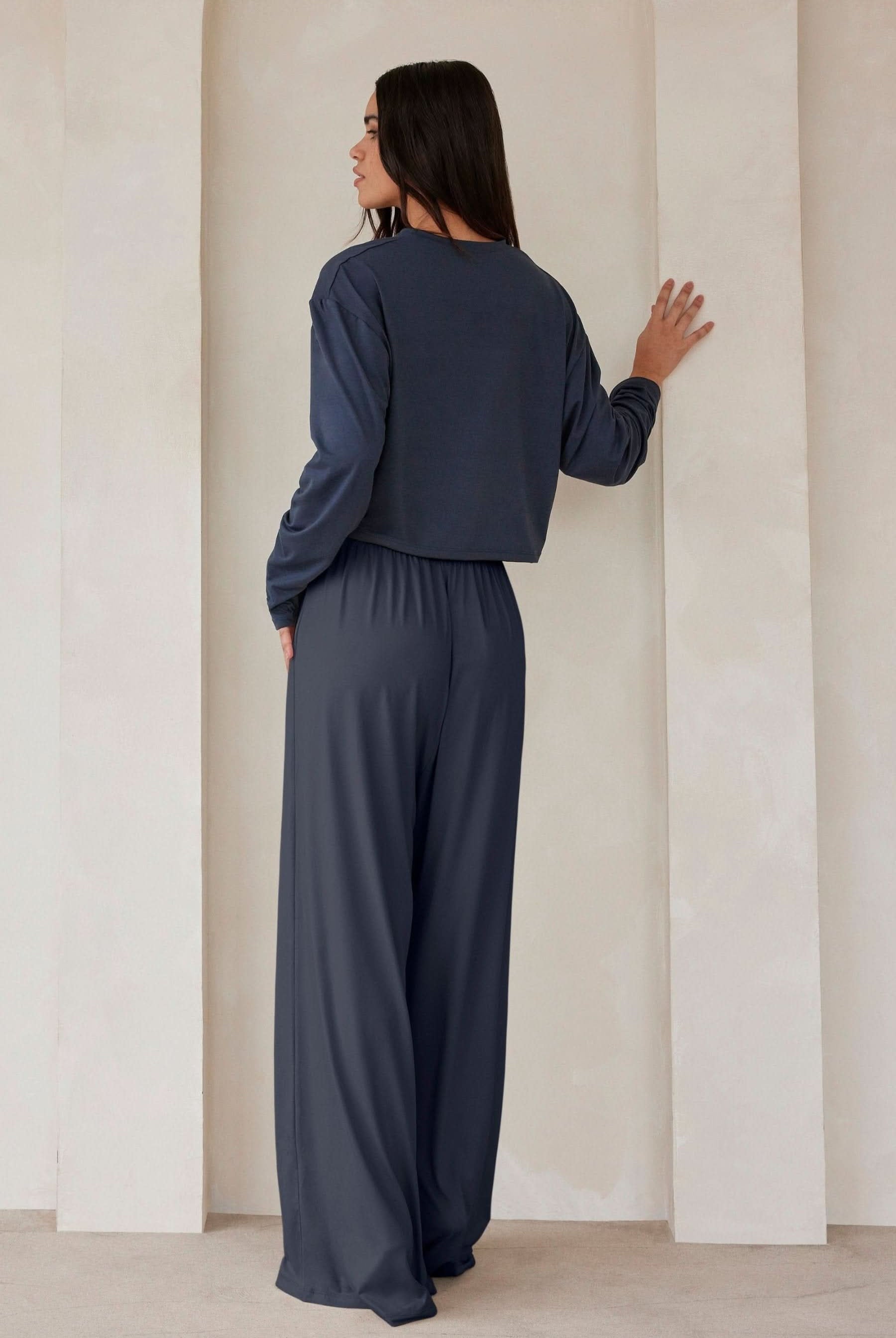 Bumpsuit Maternity Loungewear The Cloud Slim Drawstring Pant in cement