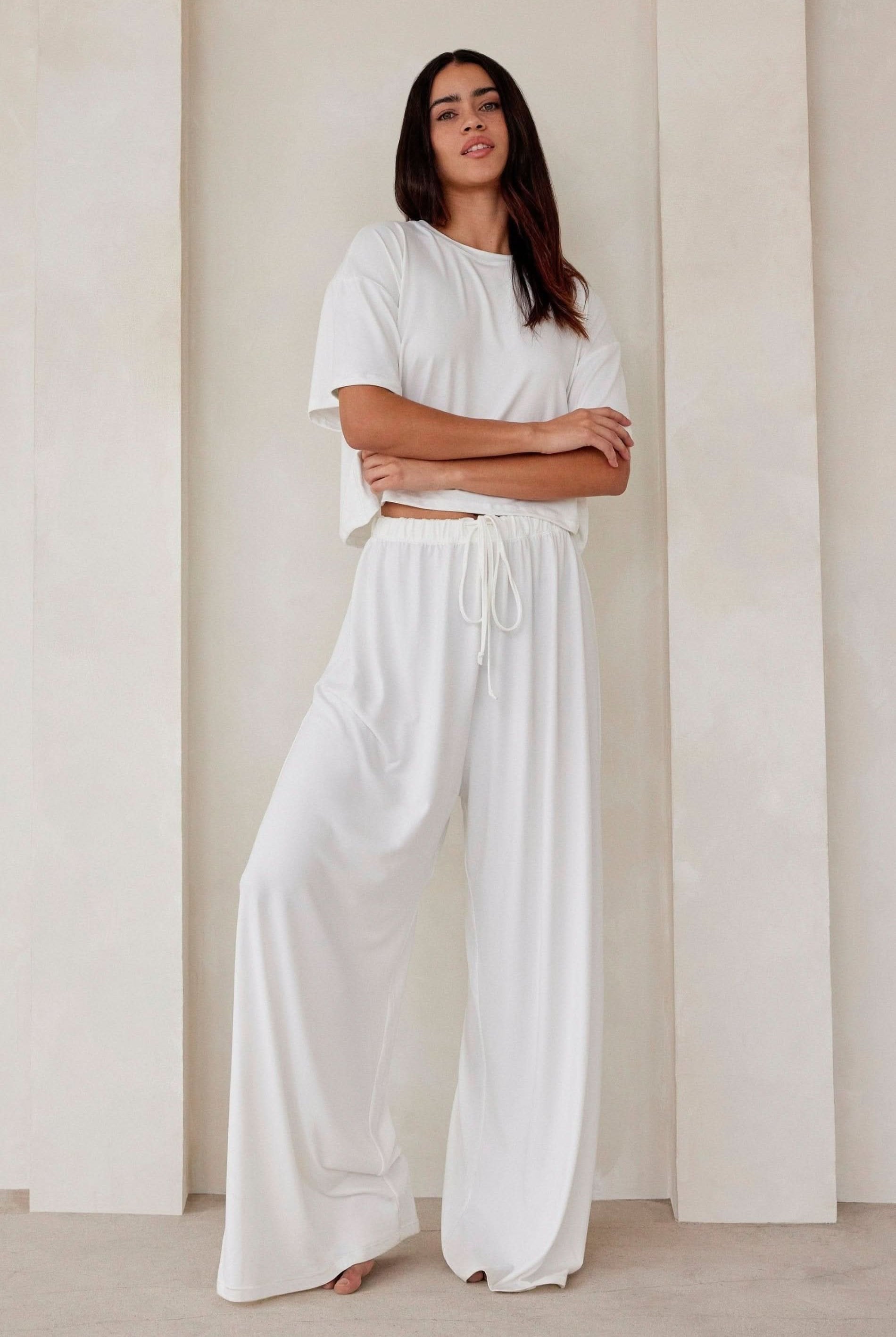 Bumpsuit Maternity Loungewear The Cloud Slim Drawstring Pant in Ivory