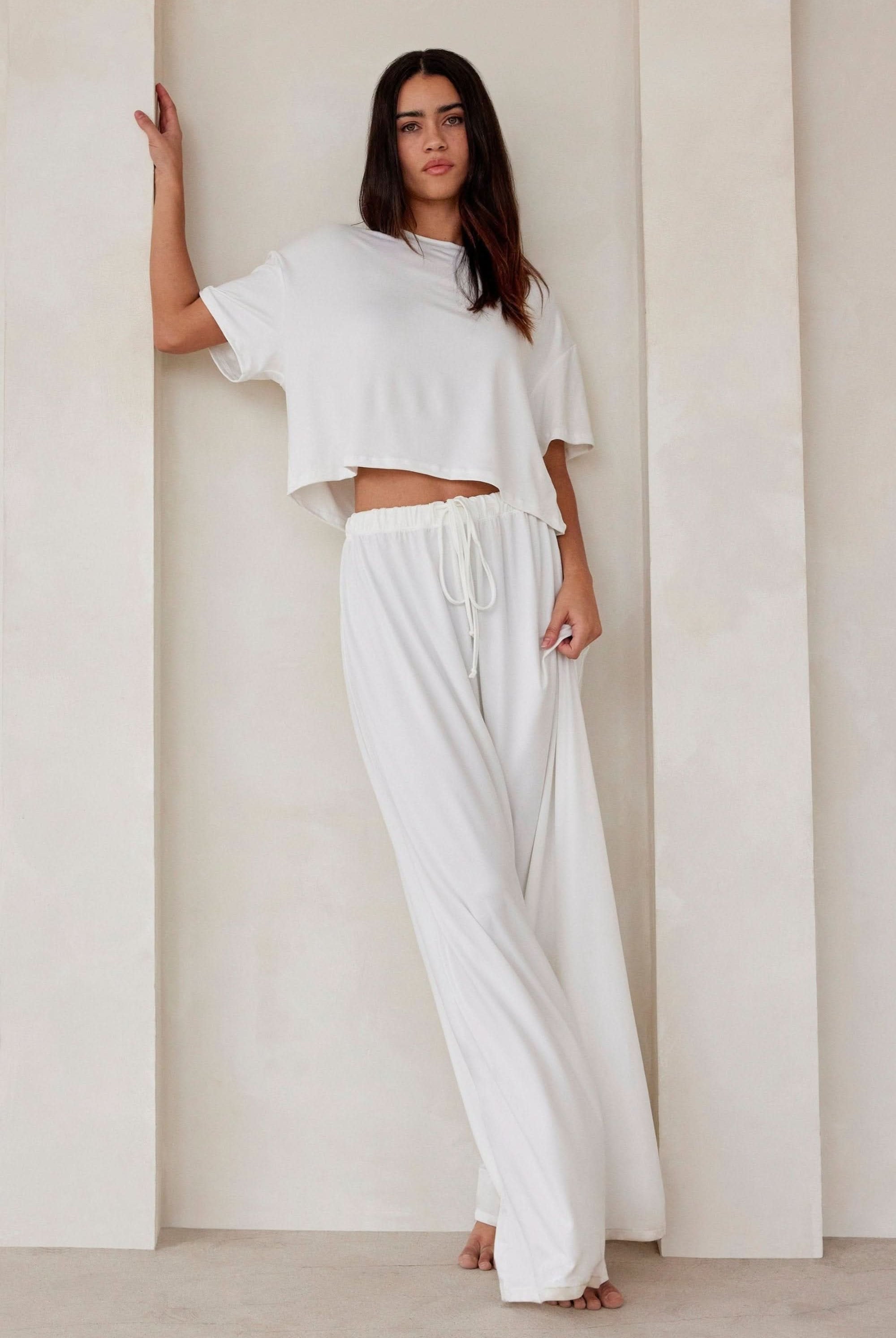 Bumpsuit Maternity Loungewear The Cloud Slim Drawstring Pant in ivory