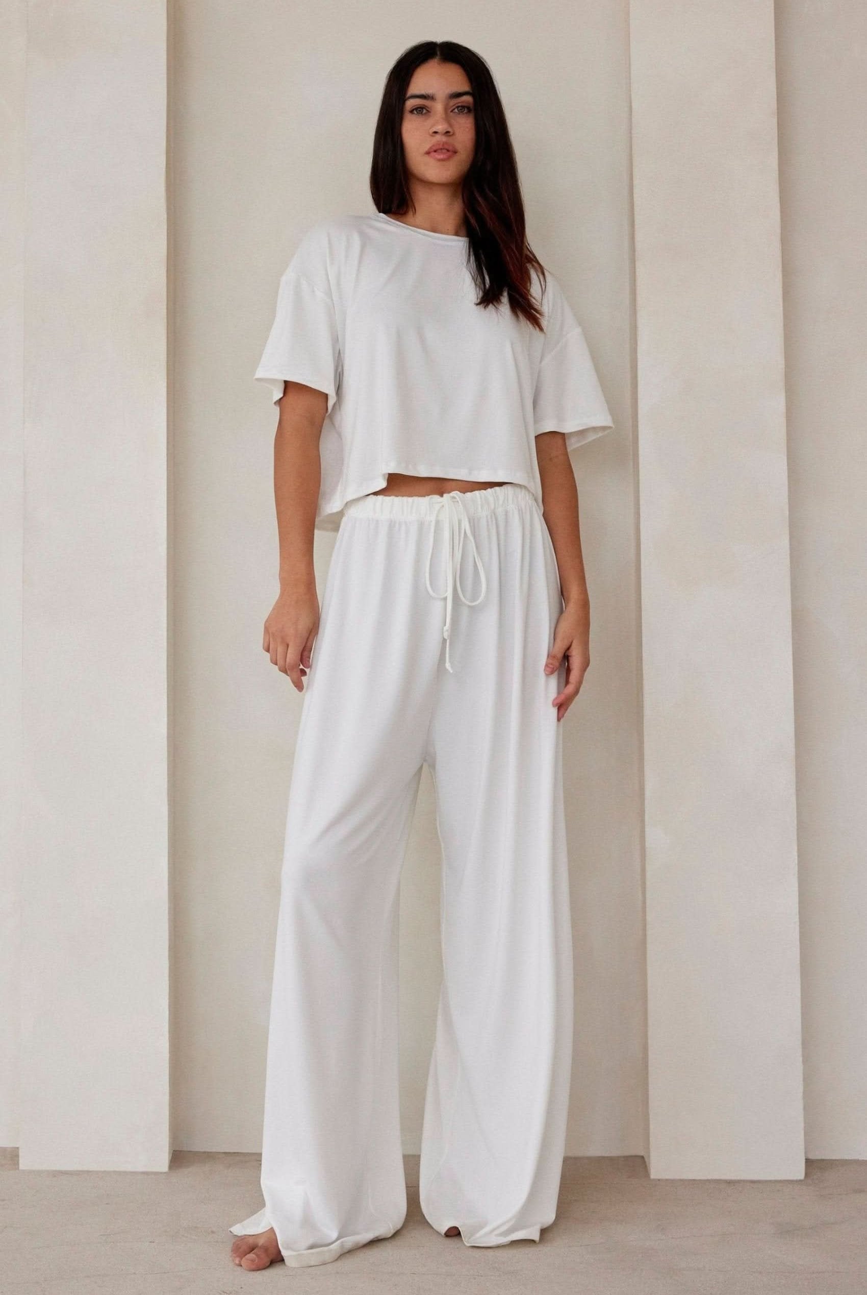 Bumpsuit Maternity Loungewear The Cloud Slim Drawstring Pant in Ivory