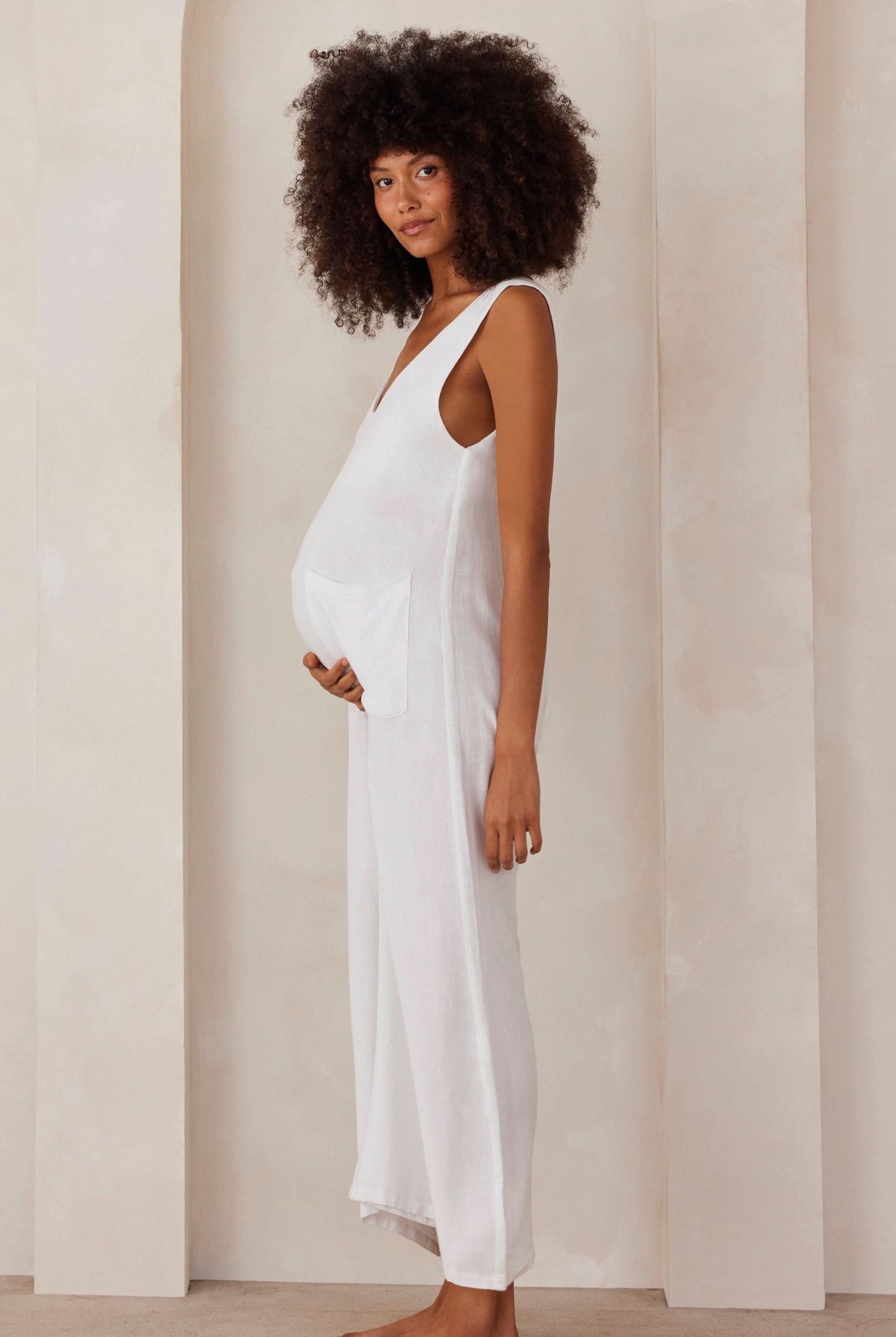 Bumpsuit maternity oversized linen jumpsuit in white