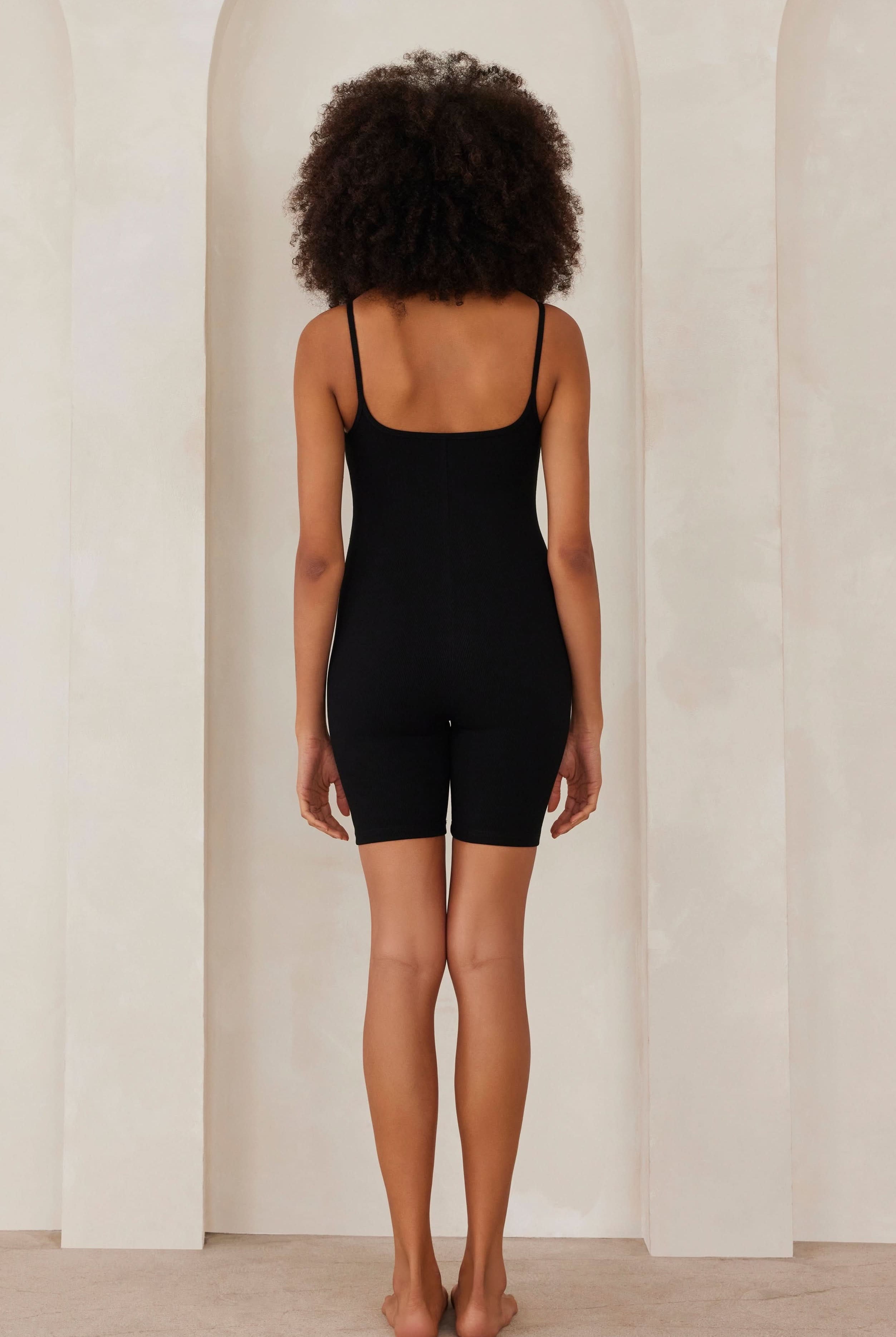 Bumpsuit Maternity Sculpting Rib Romper in Black