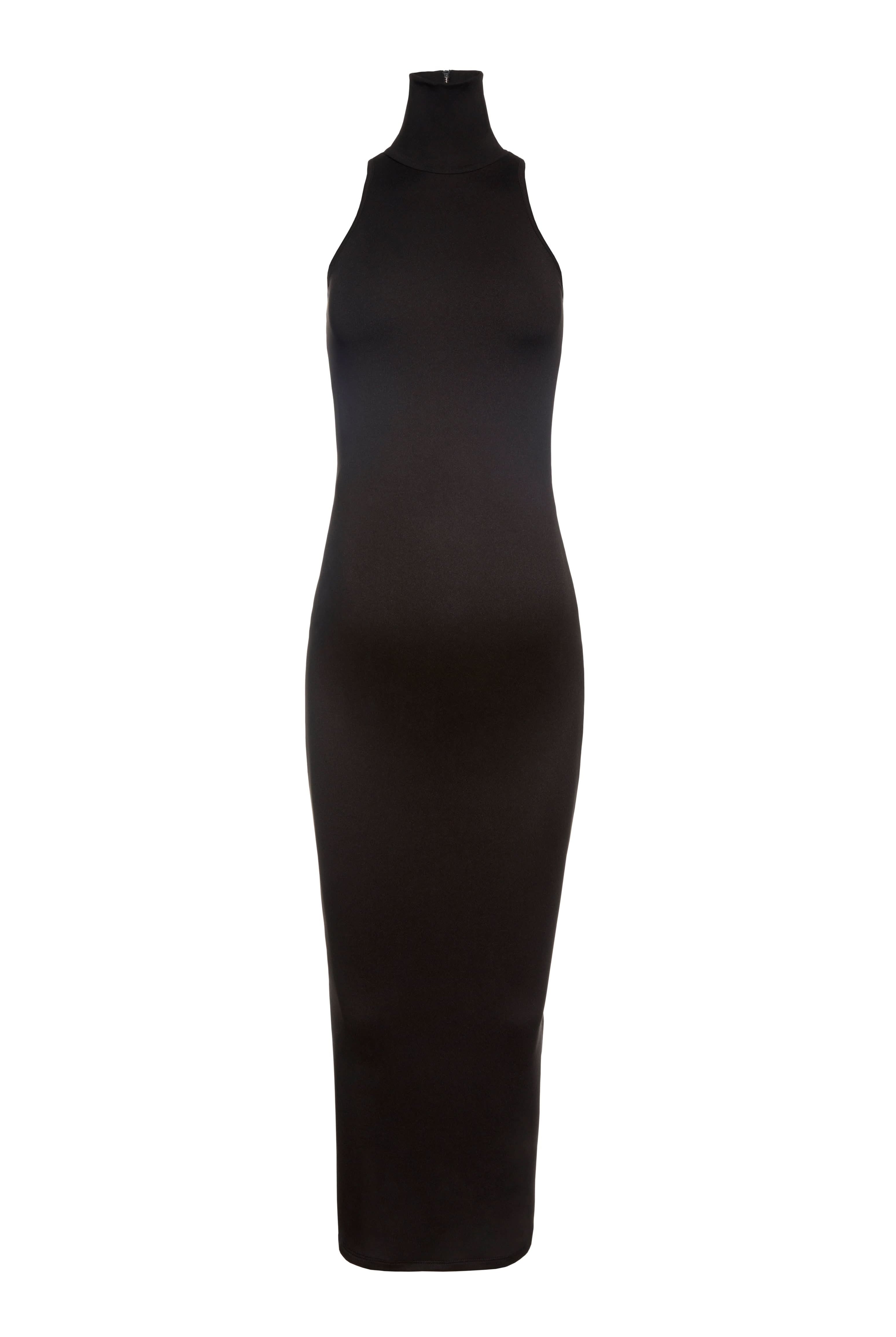 The Serena Turtleneck Maternity Sleeveless Midi Dress in Black