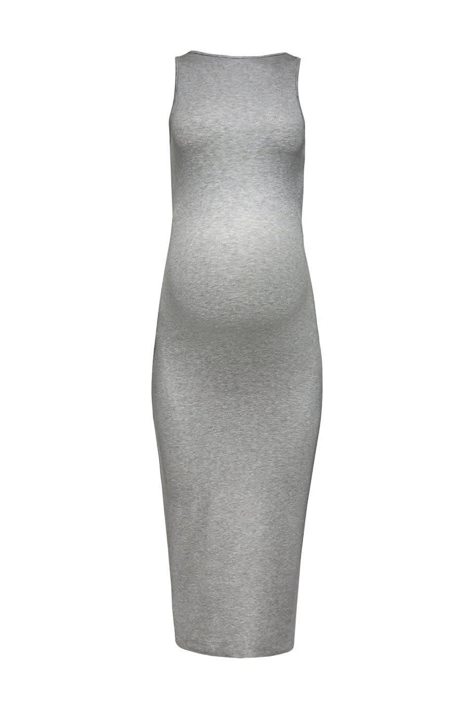 Bumpsuit Maternity Soft Rib Boat Neck Midi Dress in Heather Grey
