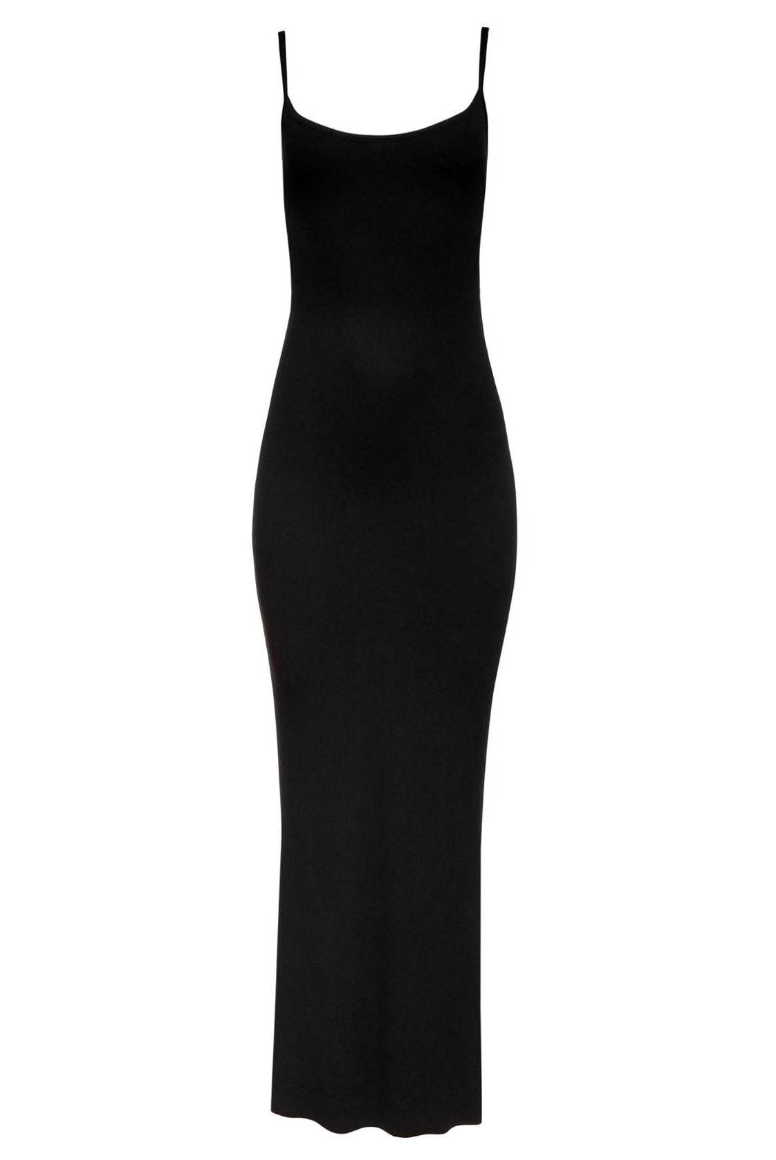 Bumpsuit Maternity Soft Rib Straight Neck Maxi Dress in Black