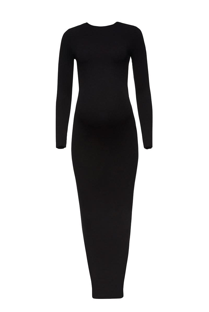 bumpsuit long sleeve maxi dress in black