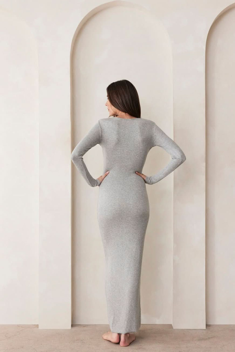 Bumpsuit maternity soft rib maxi long sleeve dress in heather grey