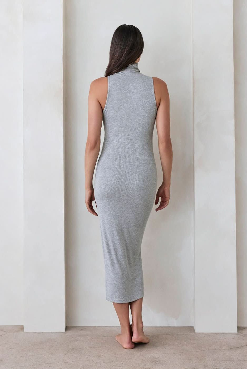 Bumpsuit Maternity Soft Rib Turtleneck Sleeveless Dress in Heather Grey