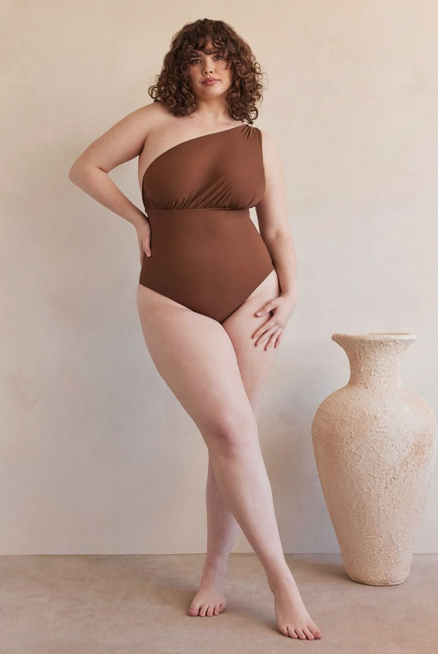 Bumpsuit Maternity Swimwear the jagger one shoulder nursing friendly one piece swimsuit in chestnut