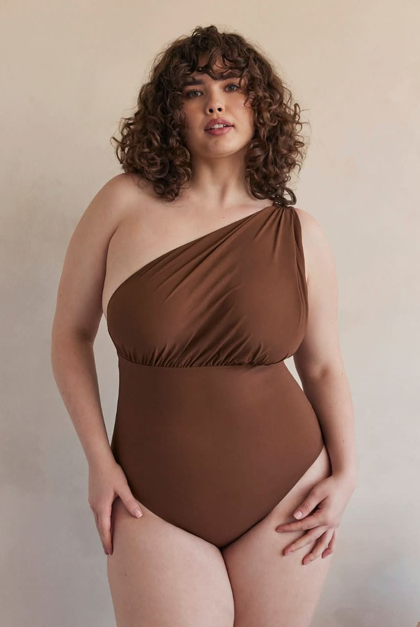 Bumpsuit Maternity Swimwear the jagger one shoulder nursing friendly one piece swimsuit in chestnut