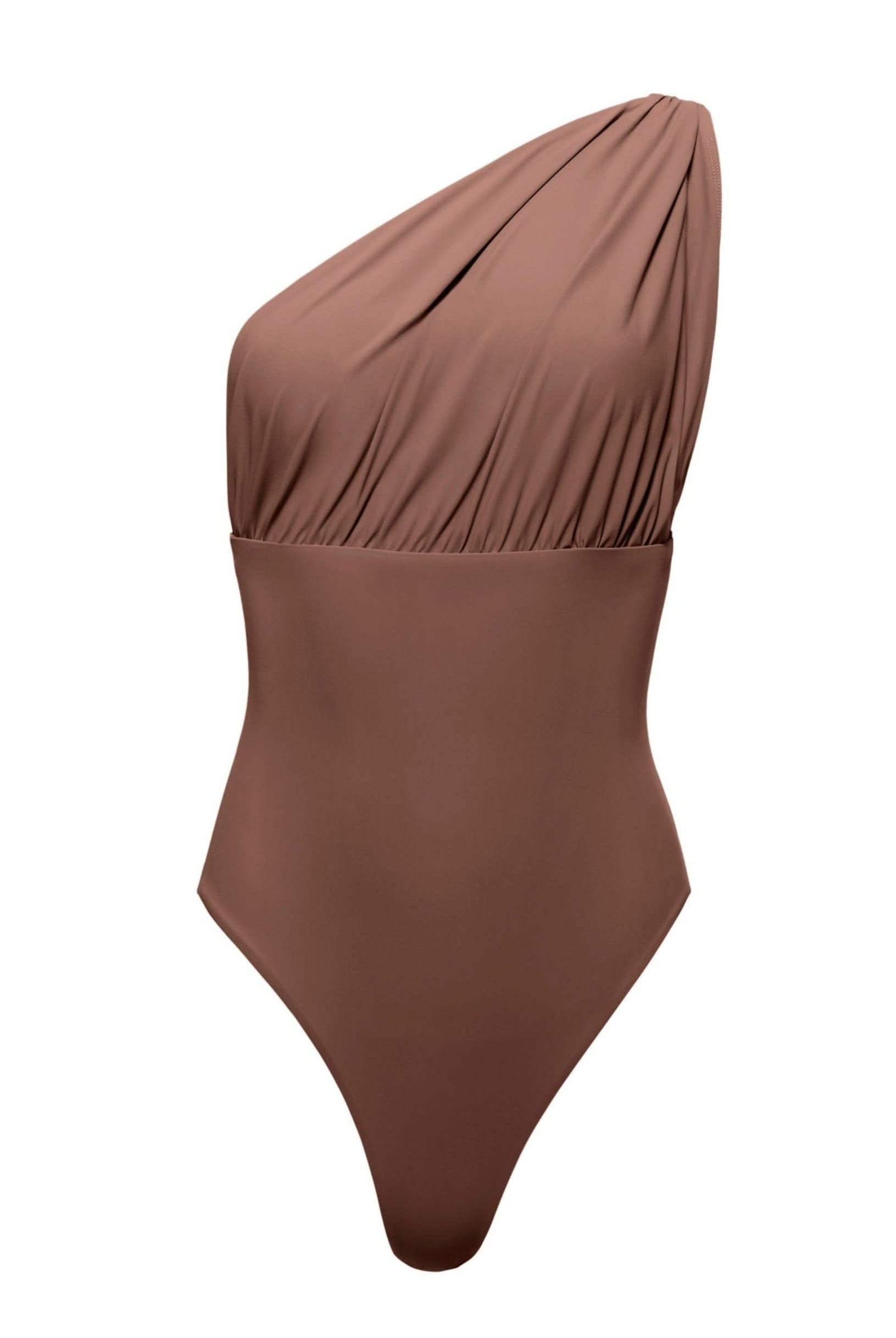 Bumpsuit Maternity Swimwear the jagger one shoulder nursing friendly one piece swimsuit in chestnut