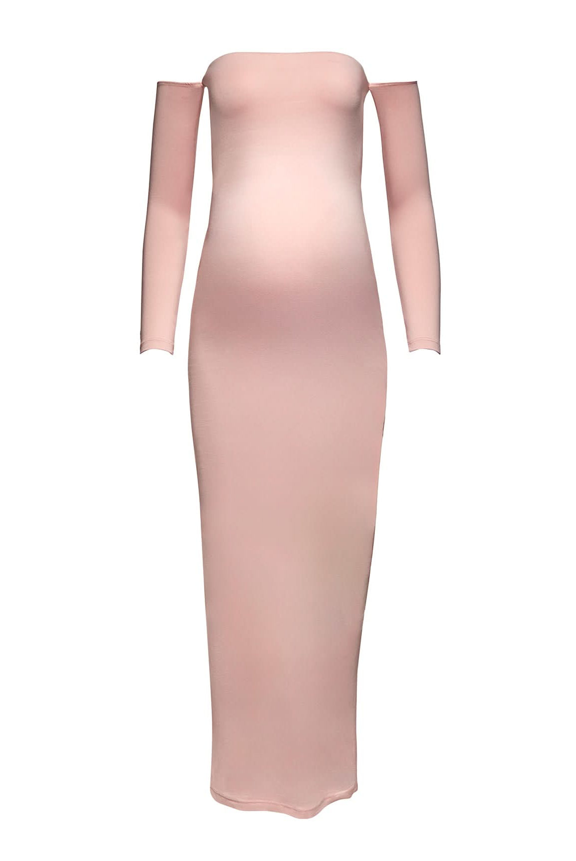 bumpsuit Maternity the angelina off the shoulder long sleeve maxi dress in dusty pink