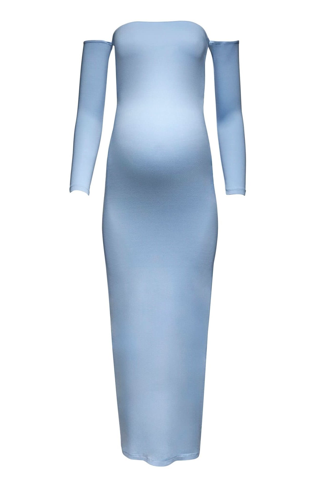 Bumpsuit Maternity The Angelina Off Shoulder Long Sleeve Maxi Dress in Powder Blue
