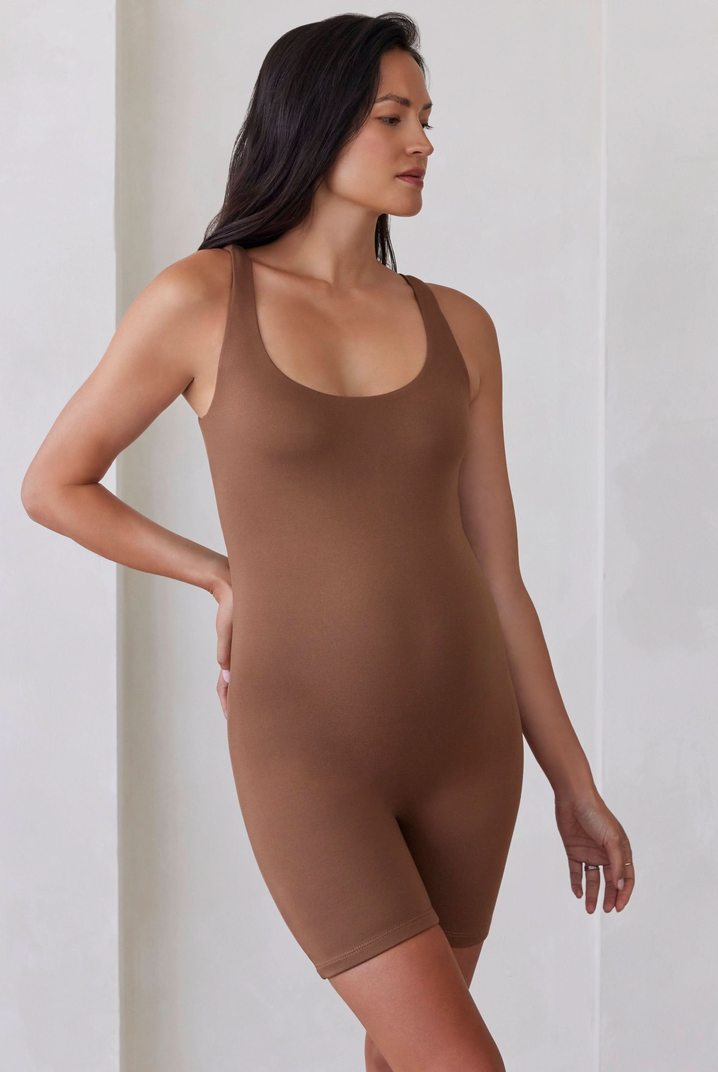 Bumpsuit Maternity The Cindy Sleeveless Romper Jumpsuit in Mocha