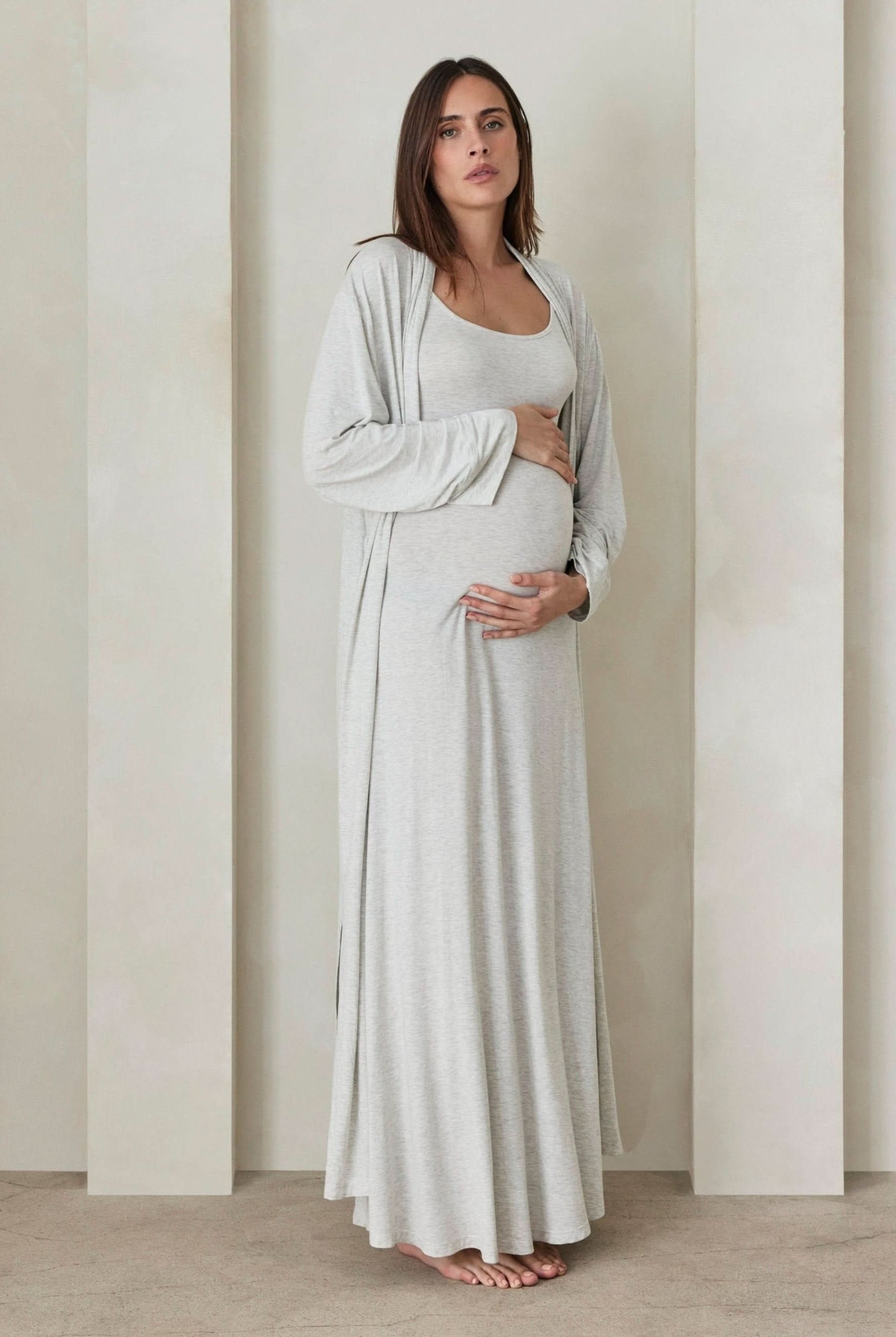 Bumpsuit Maternity The Cloud Cotton Maxi Dress in Heather Grey