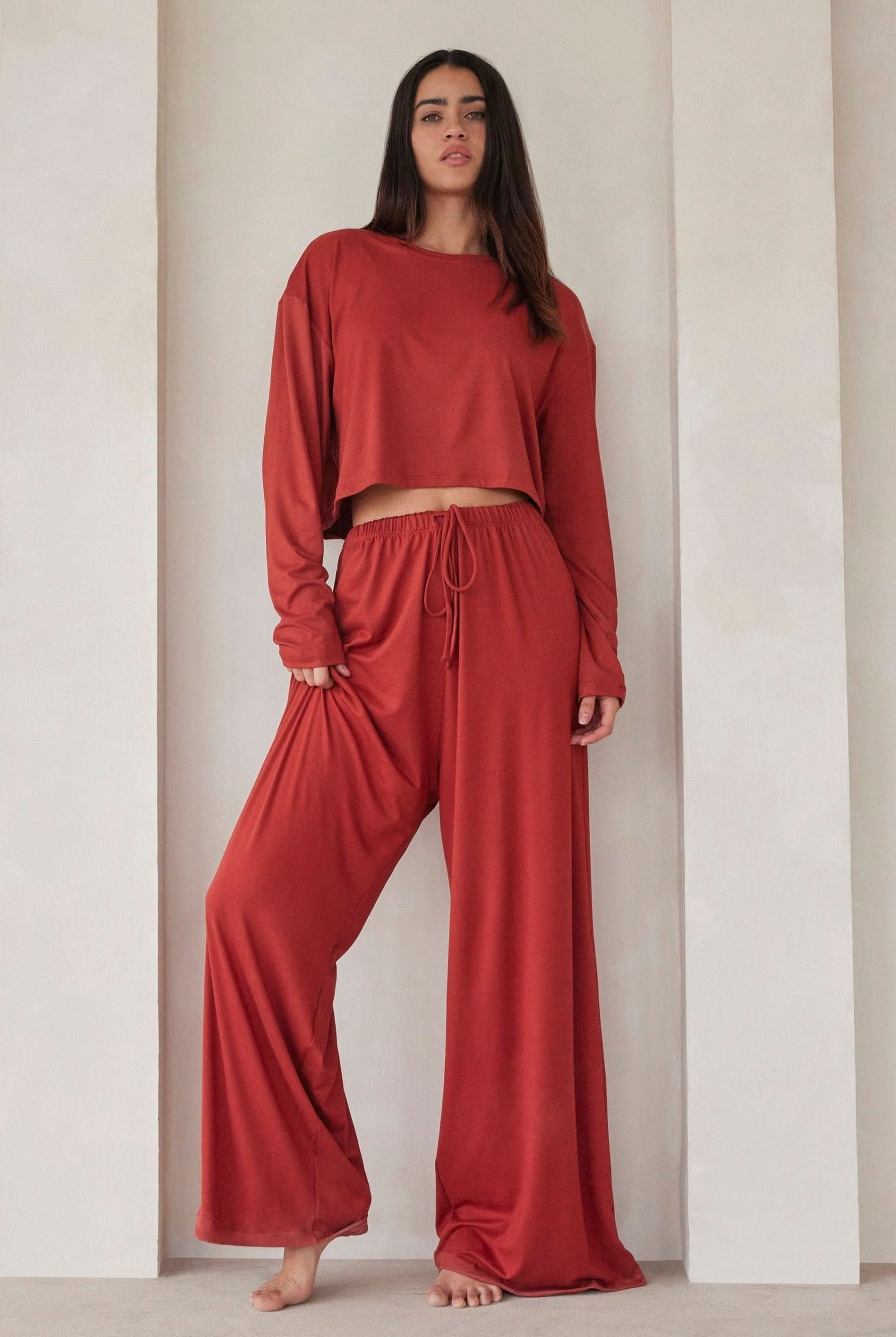 Bumpsuit Maternity The Cloud Crop Long Sleeve Tee in Rust