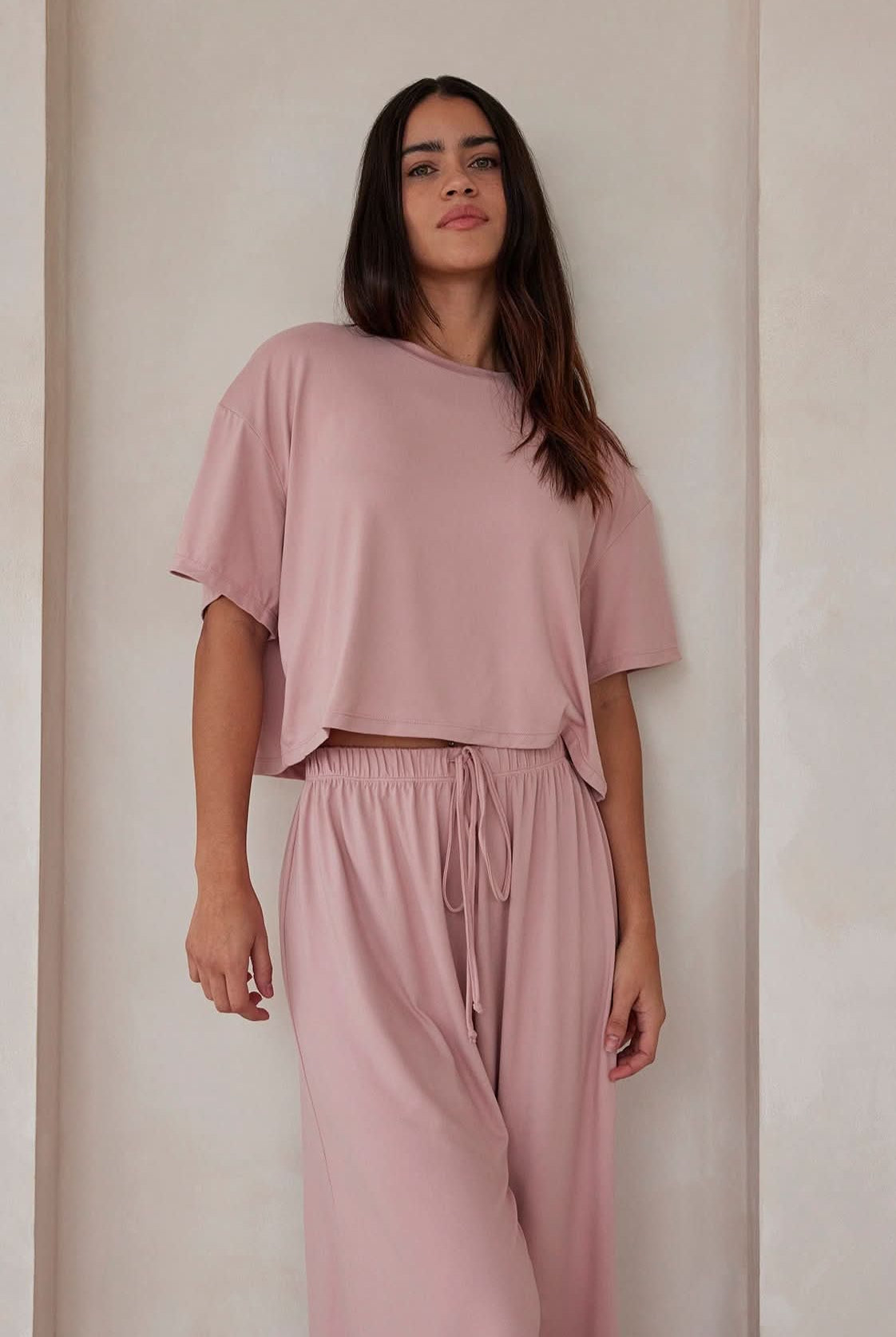 Bumpsuit Maternity The Cloud Short Sleeve Crop Tee in Dusty Rose Color