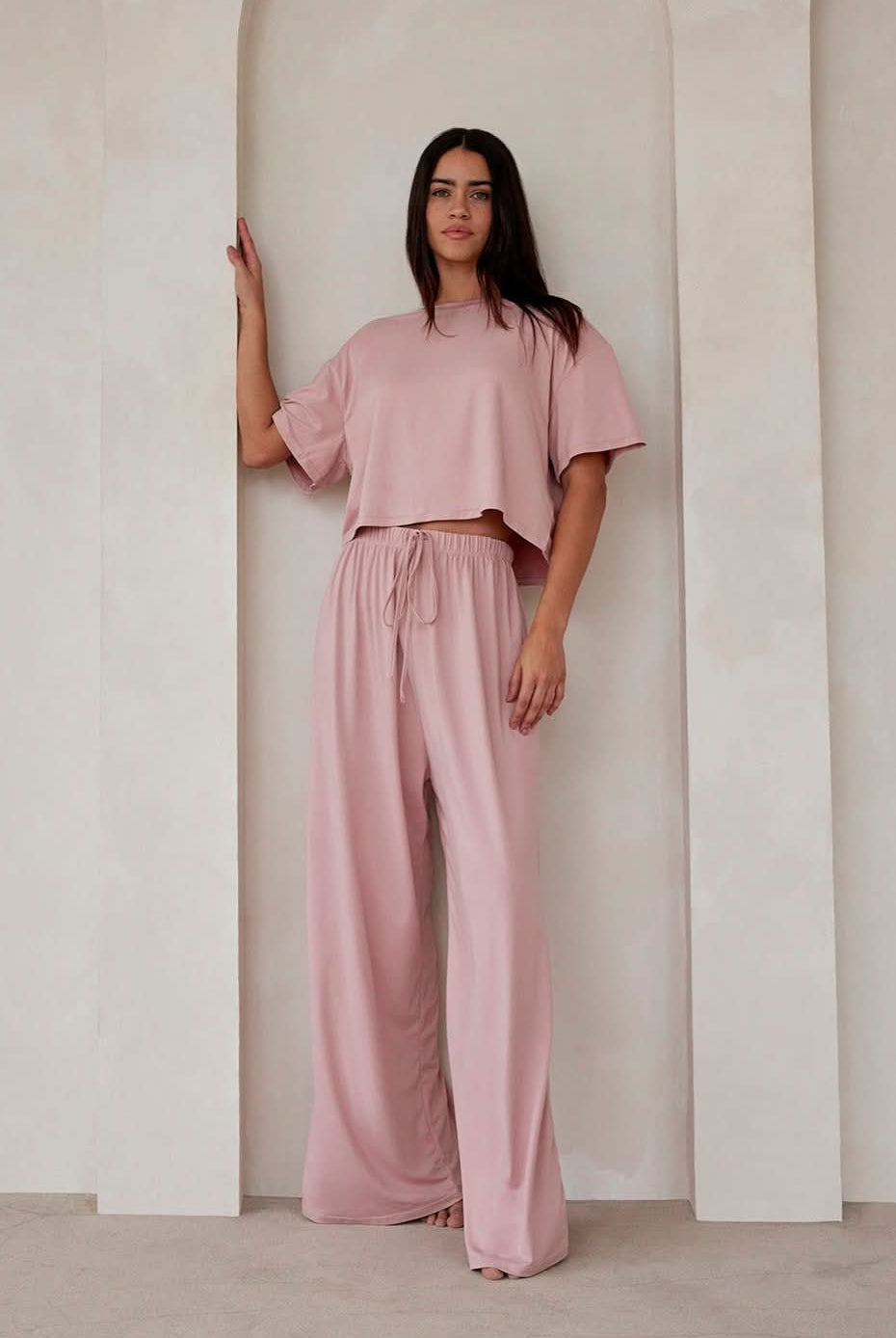 Bumpsuit Maternity The Cloud Short Sleeve Crop Tee in Dusty Rose Color
