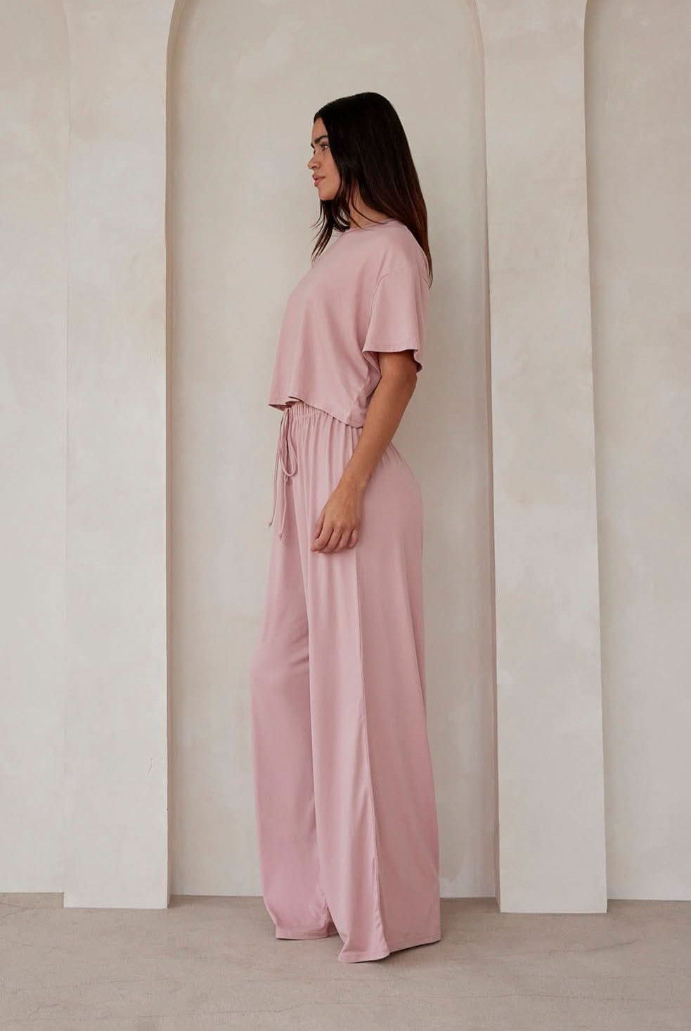 Bumpsuit Maternity The Cloud Short Sleeve Crop Tee in Dusty Rose Color