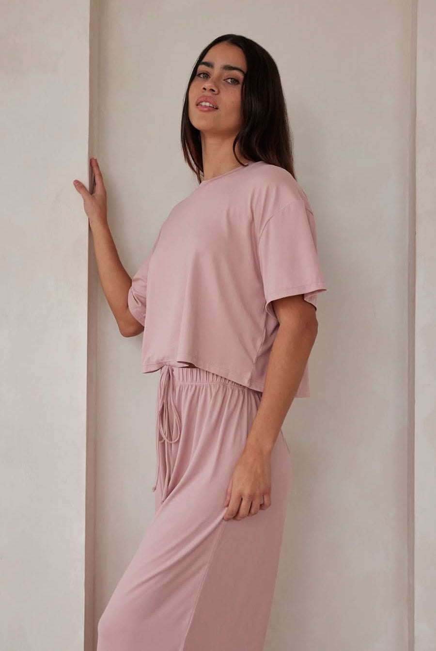 Bumpsuit Maternity The Cloud Short Sleeve Crop Tee in Dusty Rose Color