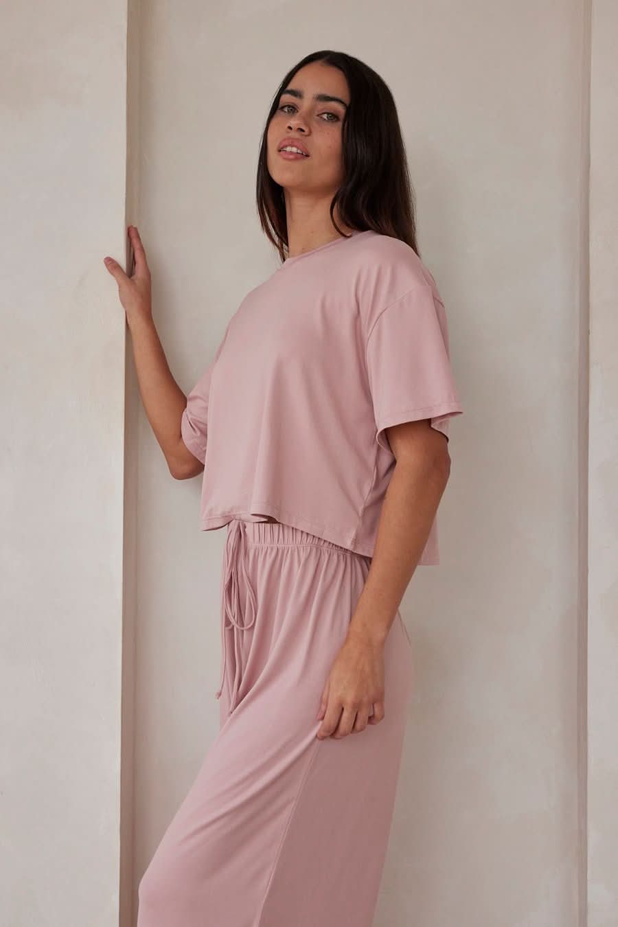 Bumpsuit Maternity The Cloud Short Sleeve Crop Tee in Dusty Rose Color