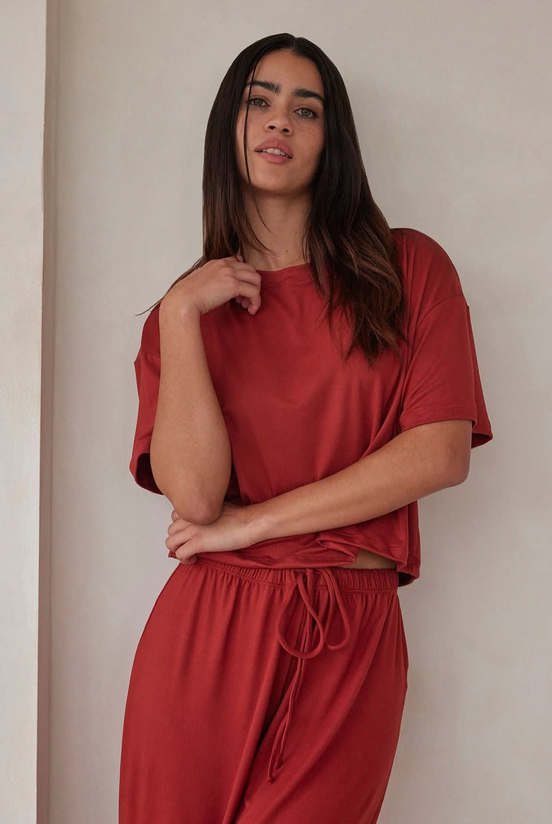 Bumpsuit Maternity The Cloud Crop Short Sleeve Tee in Rust