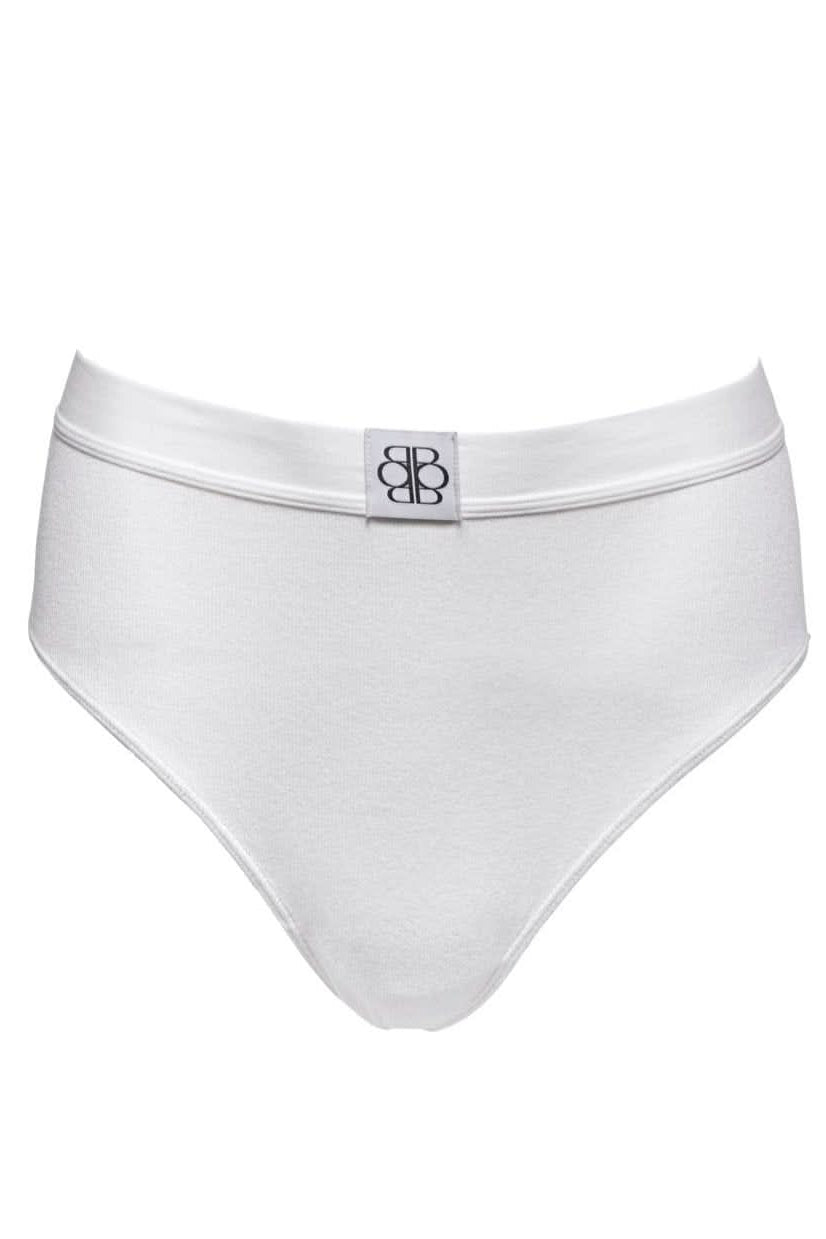 White underwear with a Bumpsuit brand label on a white background