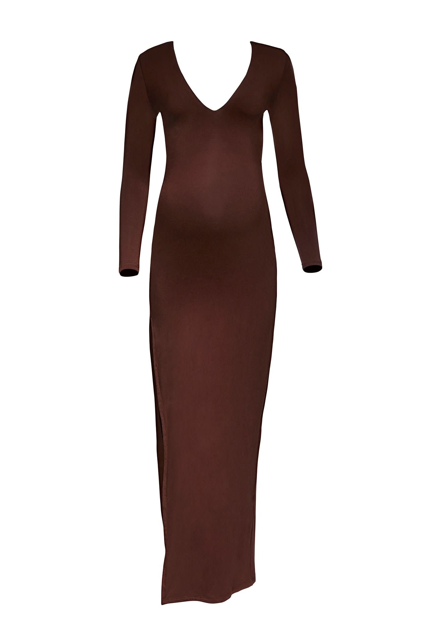 the maternity long sleeve v neck evening dress in chocolate