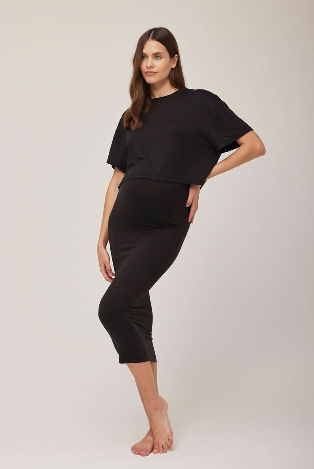 Bumpsuit Maternity The High Rise Midi Skirt in Black