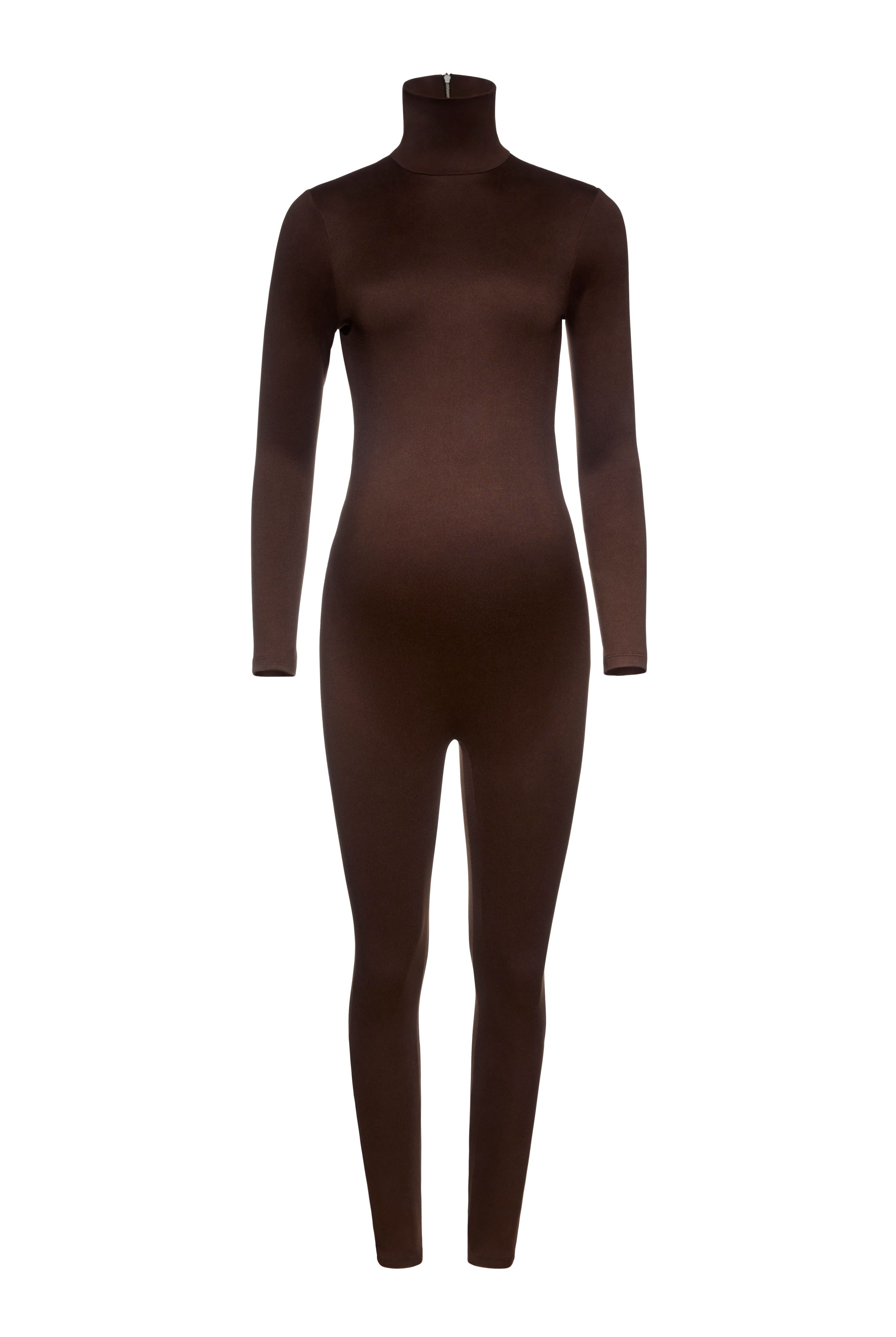 Bumpsuit Maternity The Penelope Turtleneck Long sleeve Jumpsuit in Chocolate
