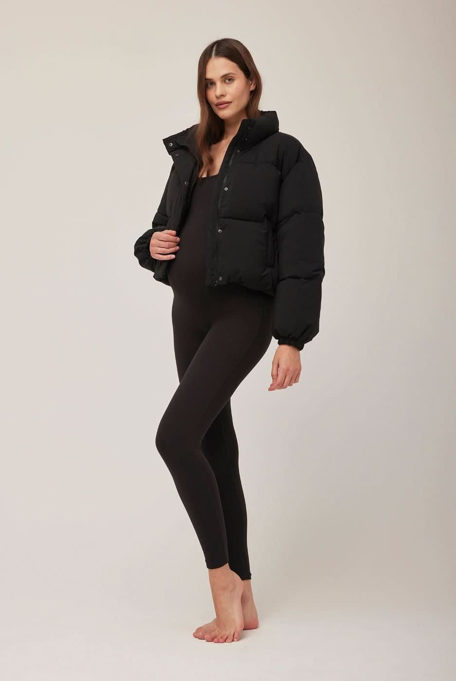 Bumpsuit Maternity Cropped Puffer Jacket in Black