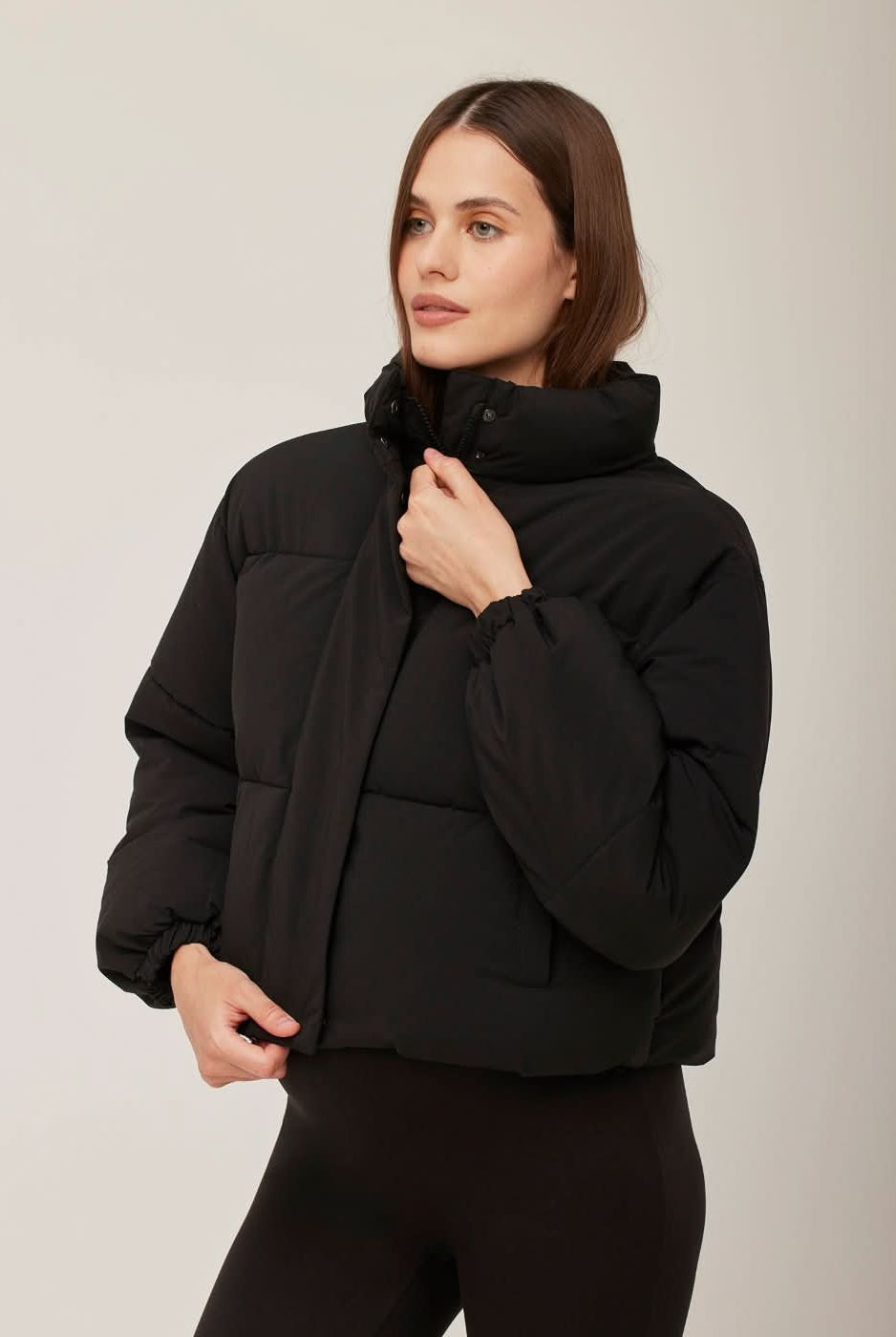Bumpsuit Maternity Cropped Puffer Jacket in Black