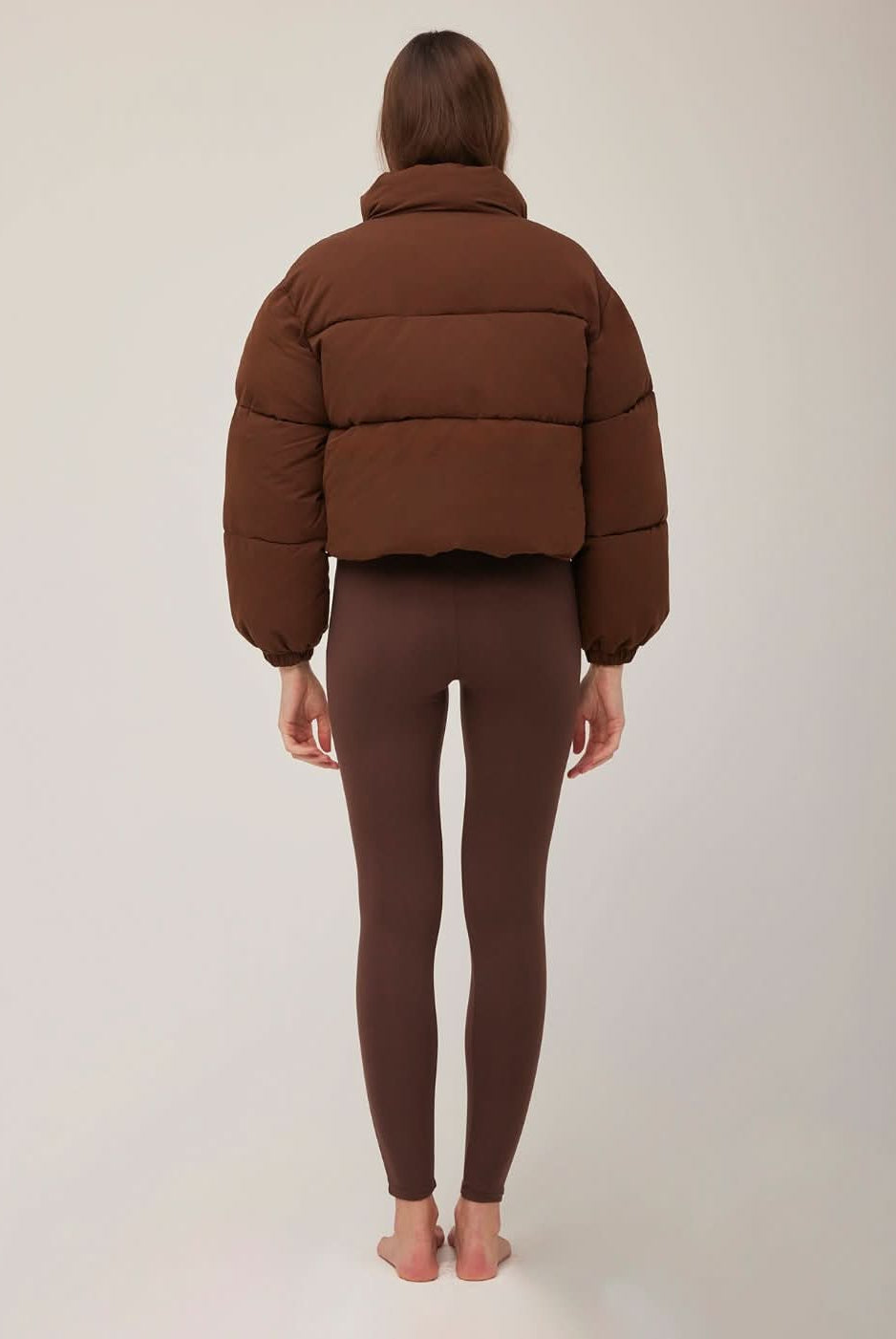 Bumpsuit Maternity Cropped Puffer Jacket in Chocolate