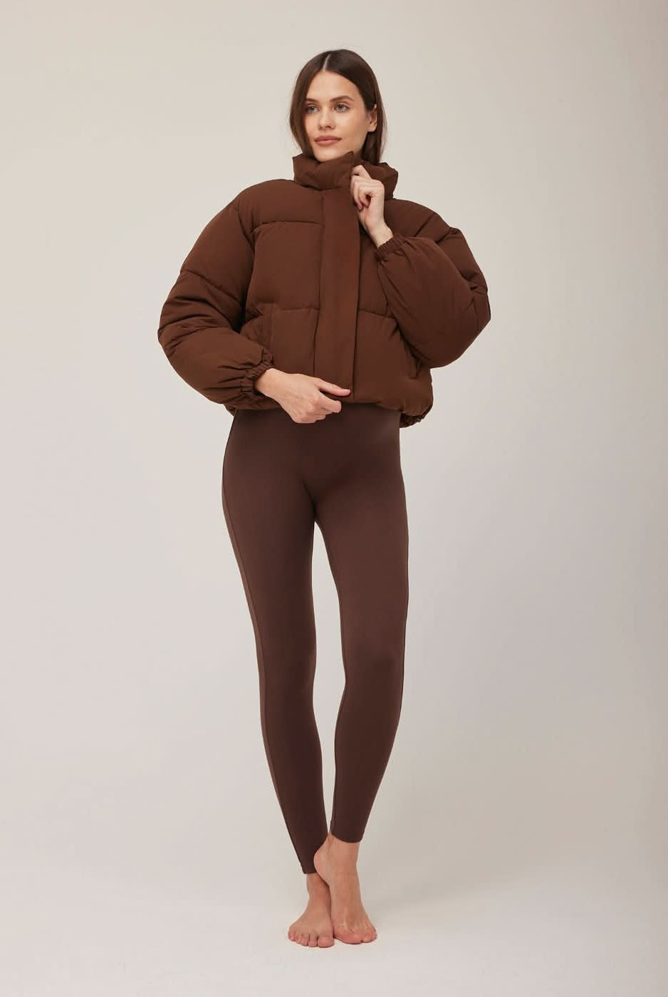 Bumpsuit Maternity Cropped Puffer Jacket in Chocolate