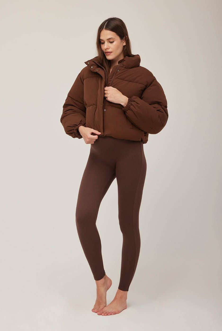 Bumpsuit Maternity Cropped Puffer Jacket in Chocolate